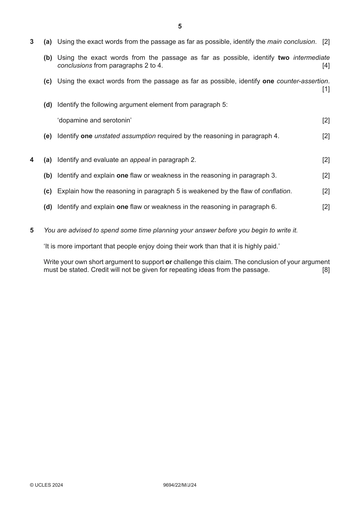 Cambridge A Level Thinking Skills 9694 2024 May/June Paper 2 · Variant 2 question paper, page 5 of 8