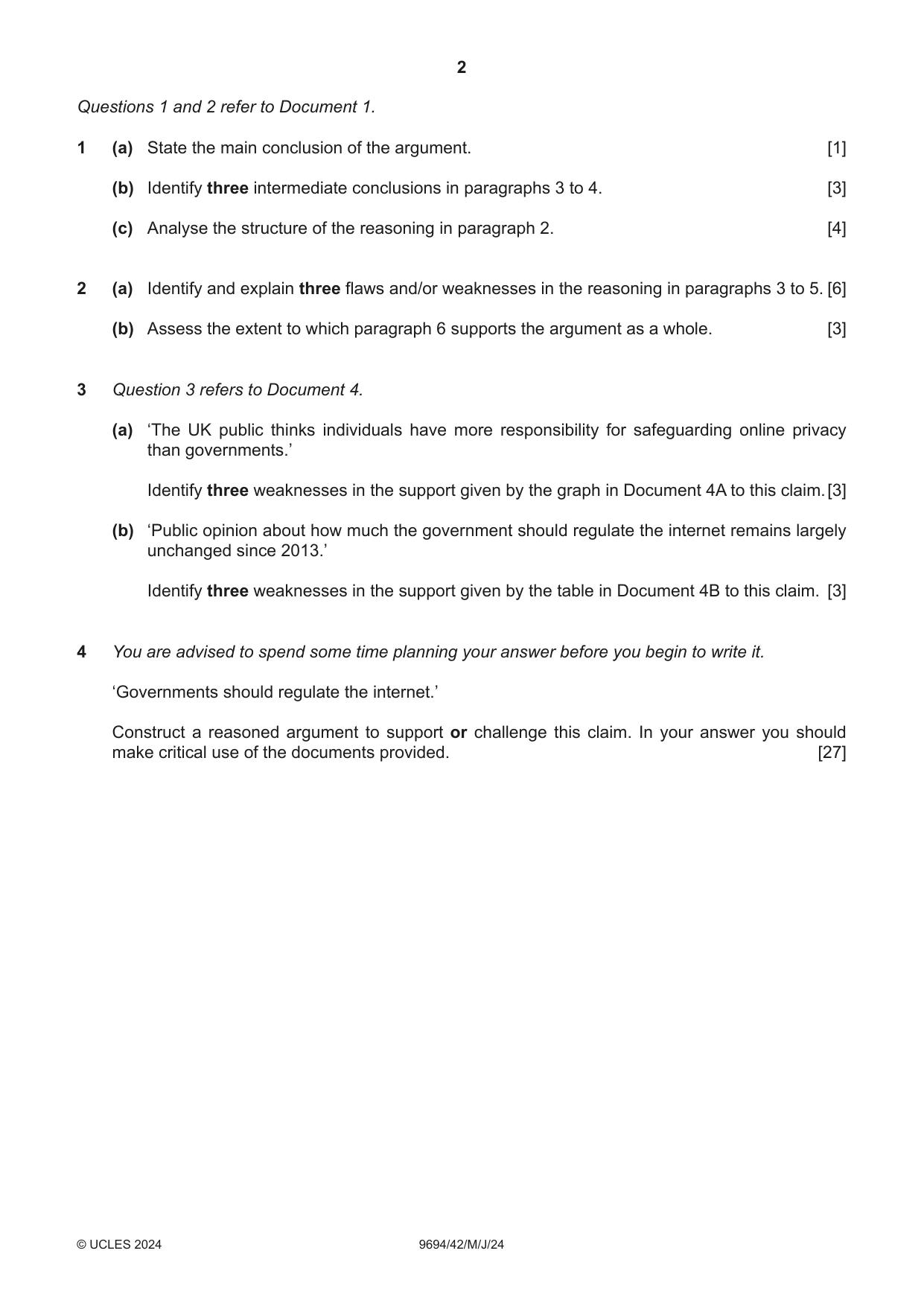Cambridge A Level Thinking Skills 9694 2024 May/June Paper 4 · Variant 2 question paper, page 2 of 8