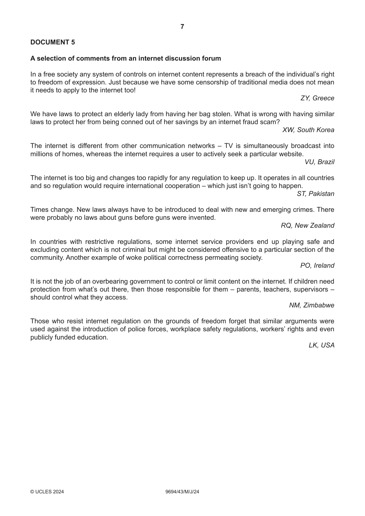 Cambridge A Level Thinking Skills 9694 2024 May/June Paper 4 · Variant 3 question paper, page 7 of 8