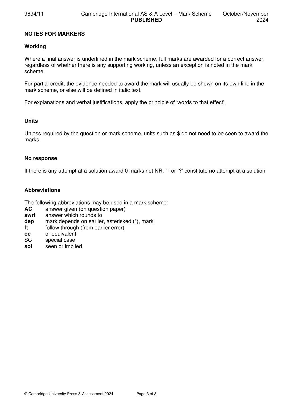 Mark scheme, page 3 of 8