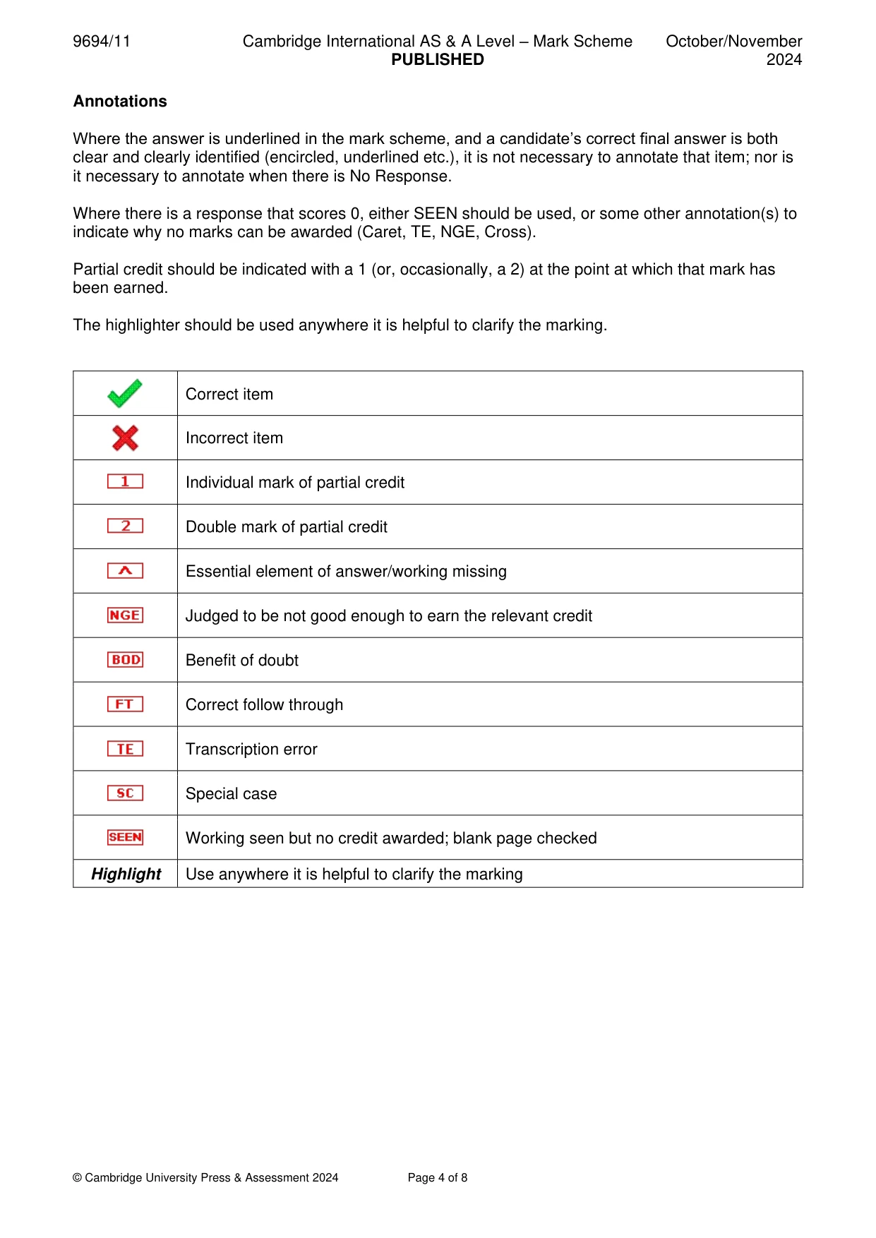 Mark scheme, page 4 of 8