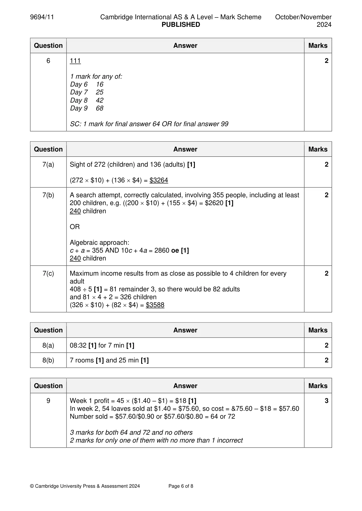 Mark scheme, page 6 of 8
