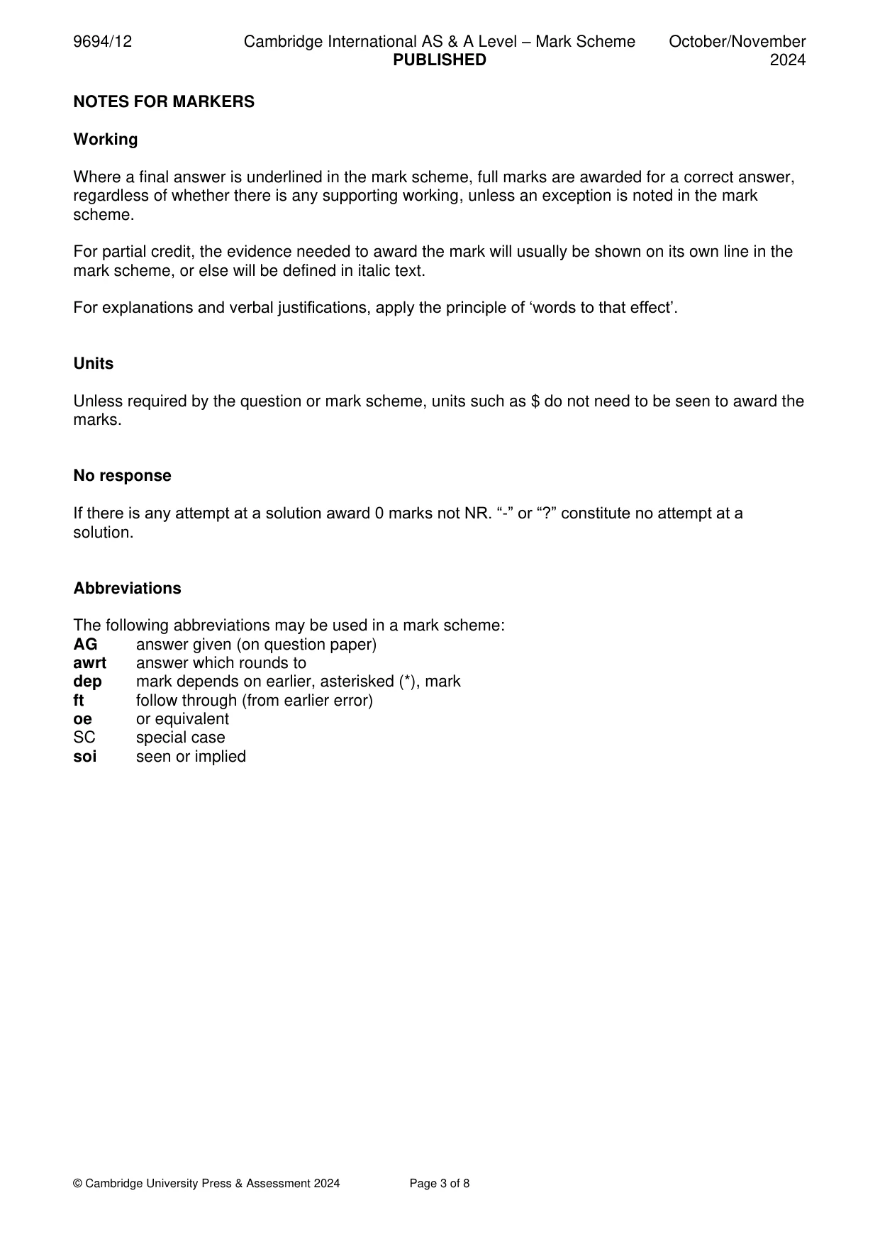 Mark scheme, page 3 of 8