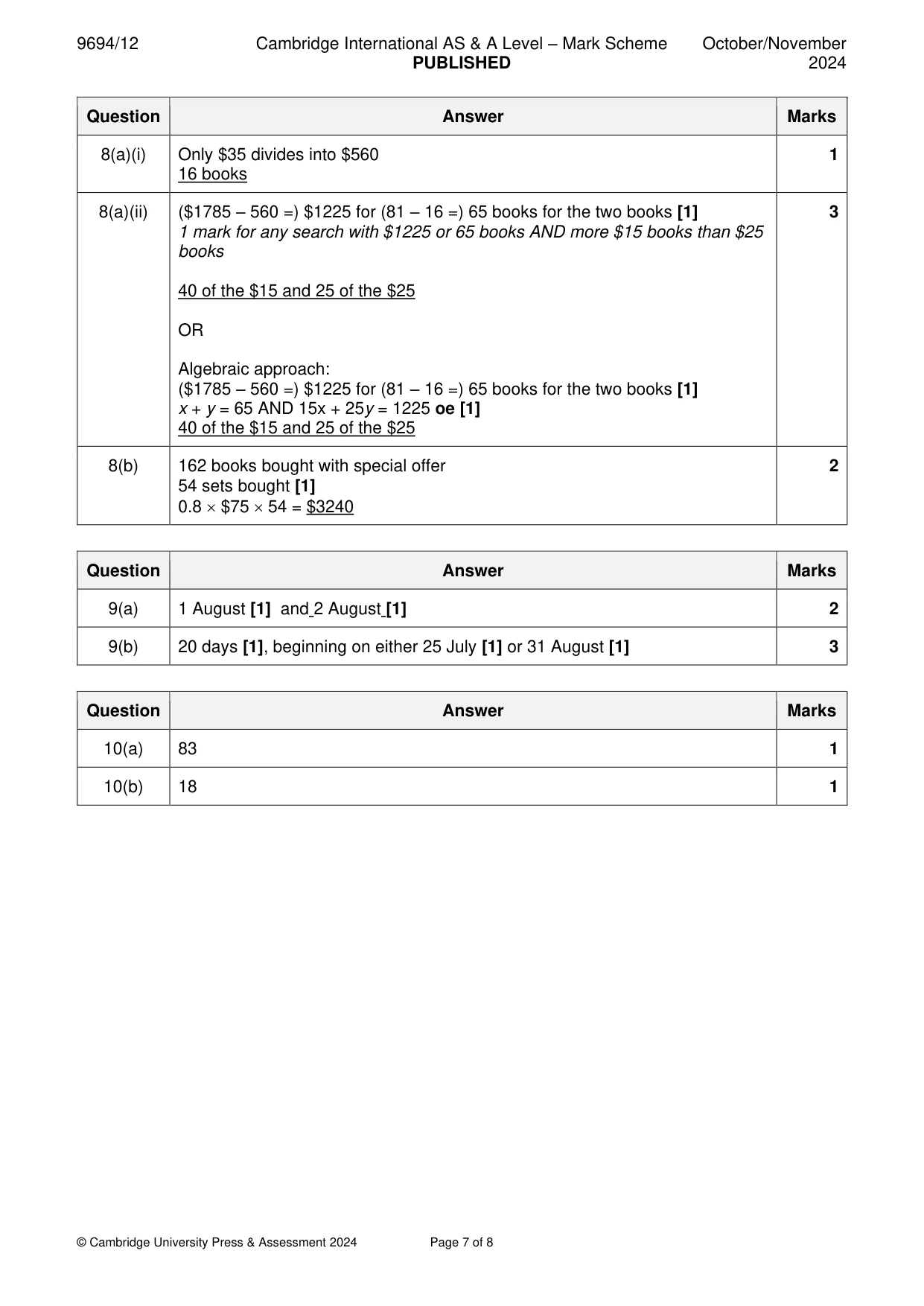 Mark scheme, page 7 of 8