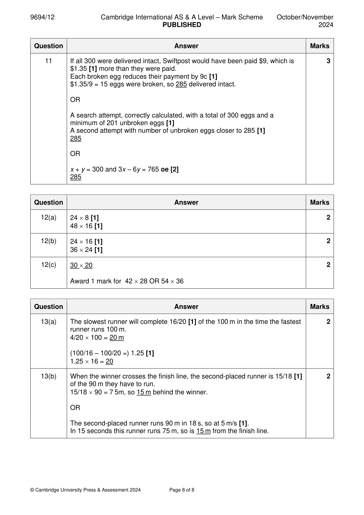 Mark scheme, page 8 of 8