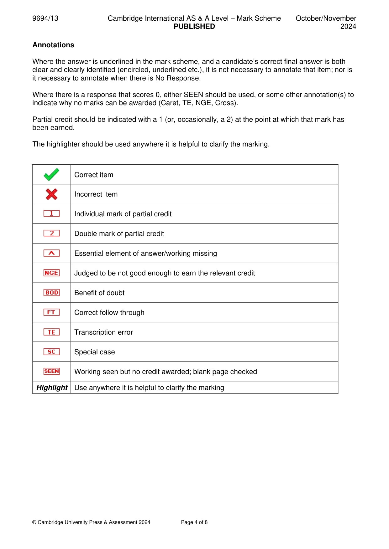Mark scheme, page 4 of 8