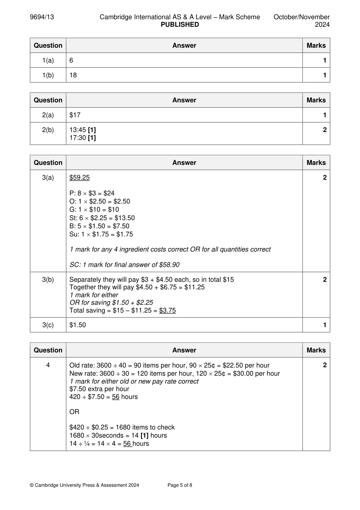 Mark scheme, page 5 of 8