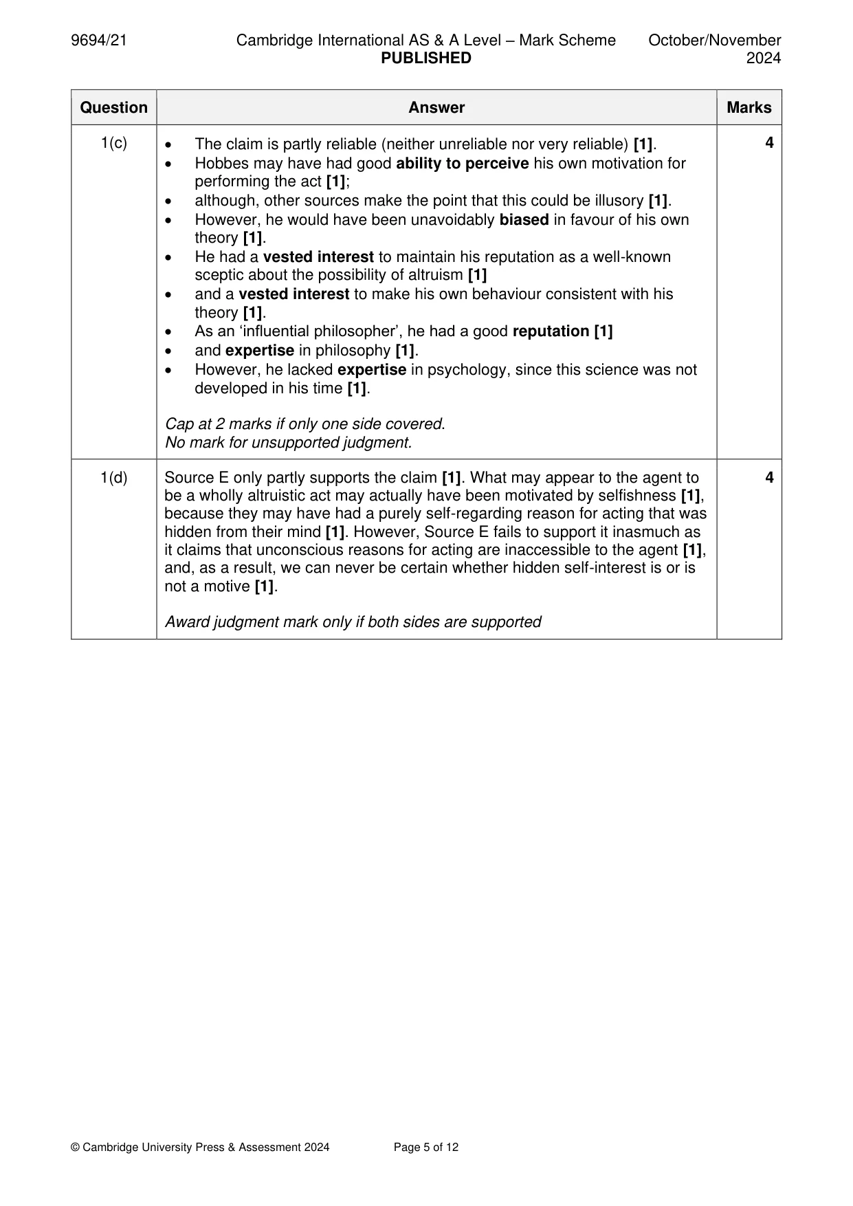 Mark scheme, page 5 of 12