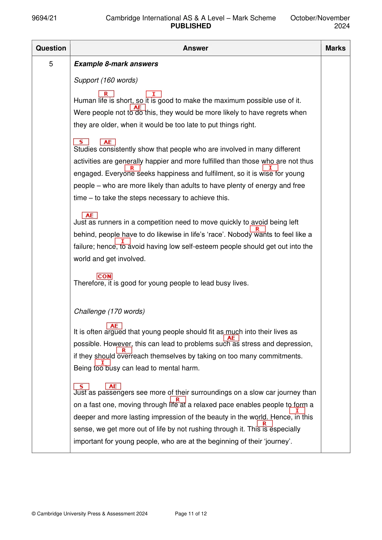 Mark scheme, page 11 of 12