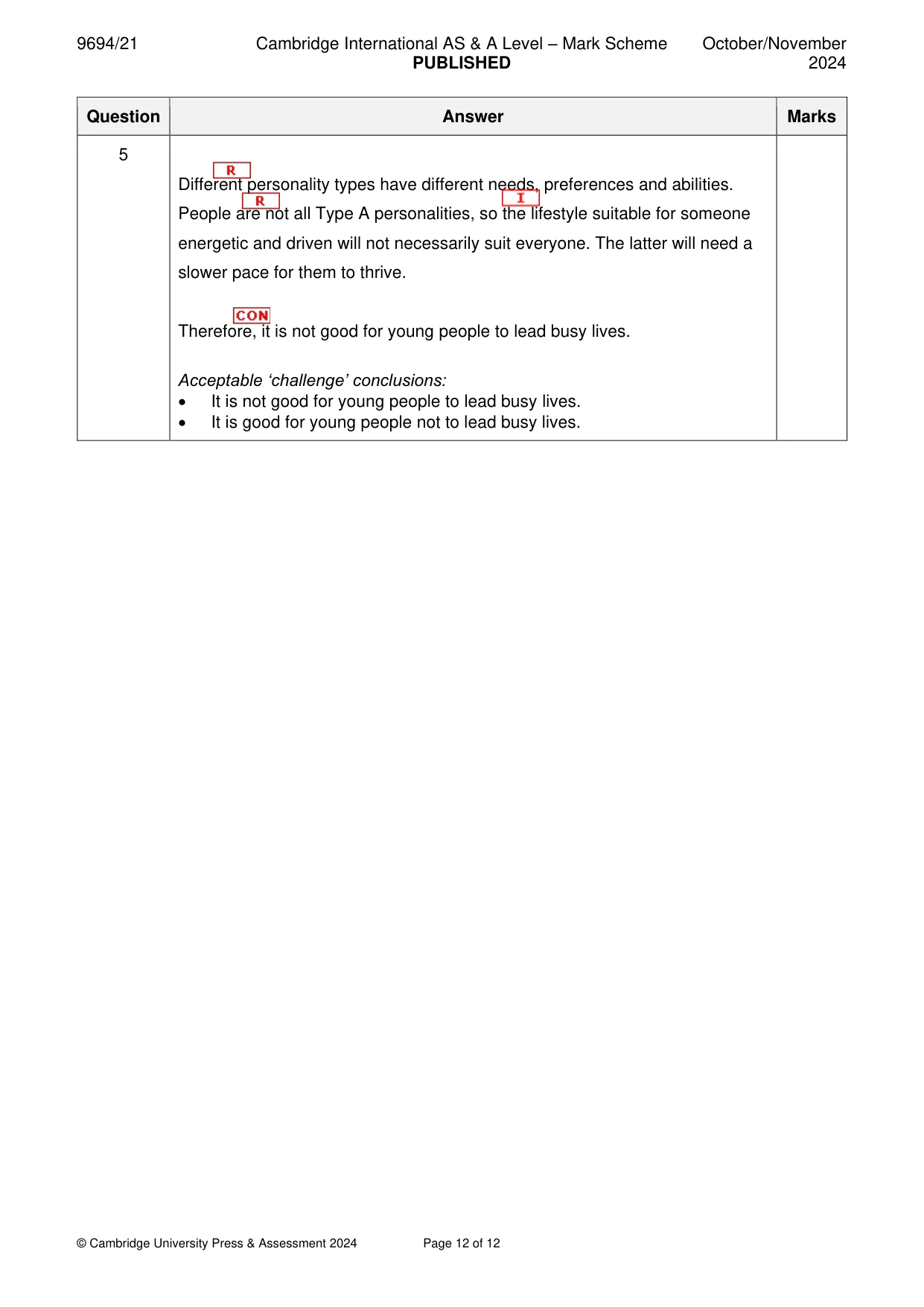 Mark scheme, page 12 of 12