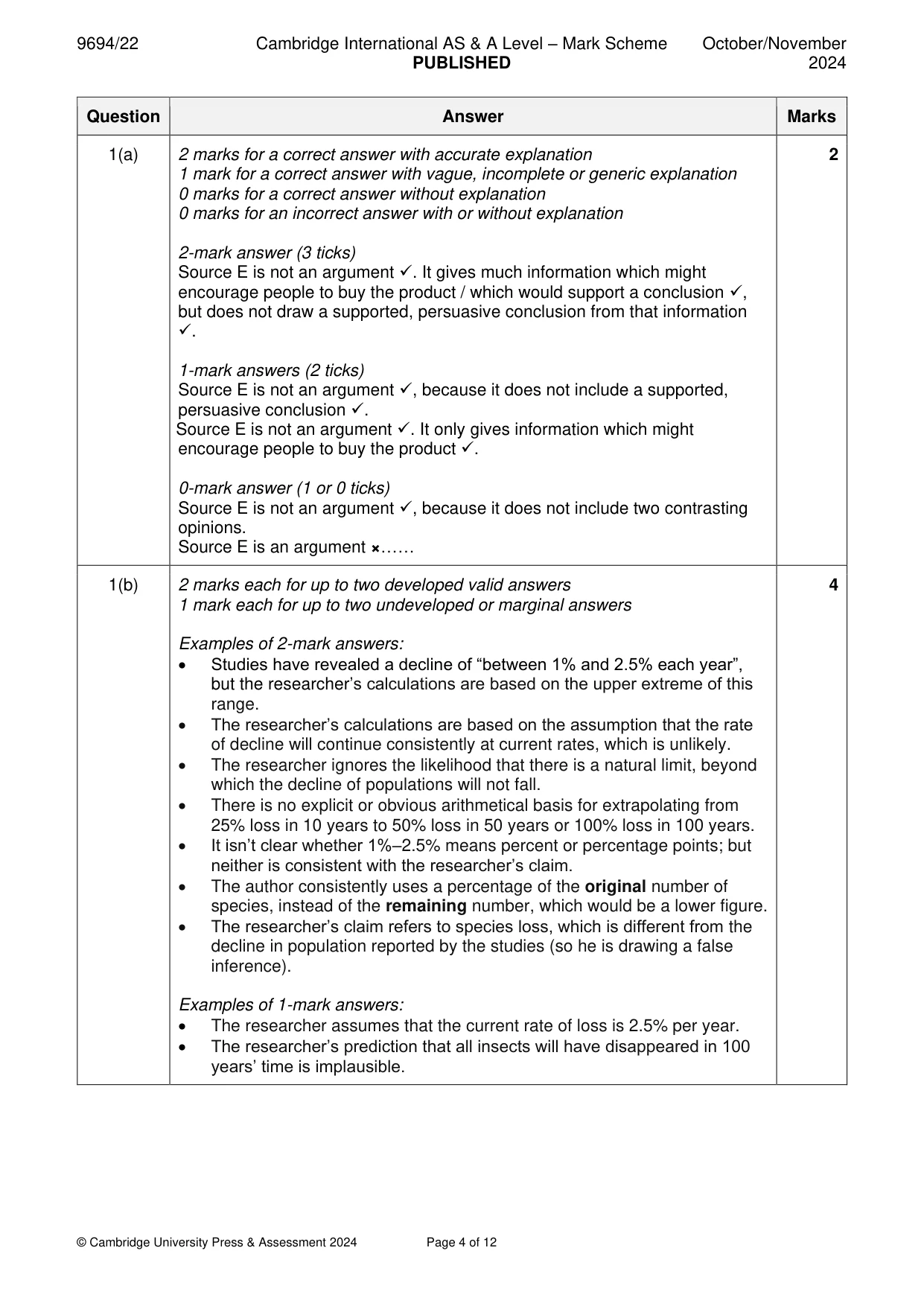 Mark scheme, page 4 of 12