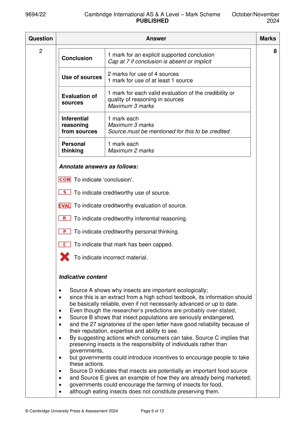 Mark scheme, page 6 of 12