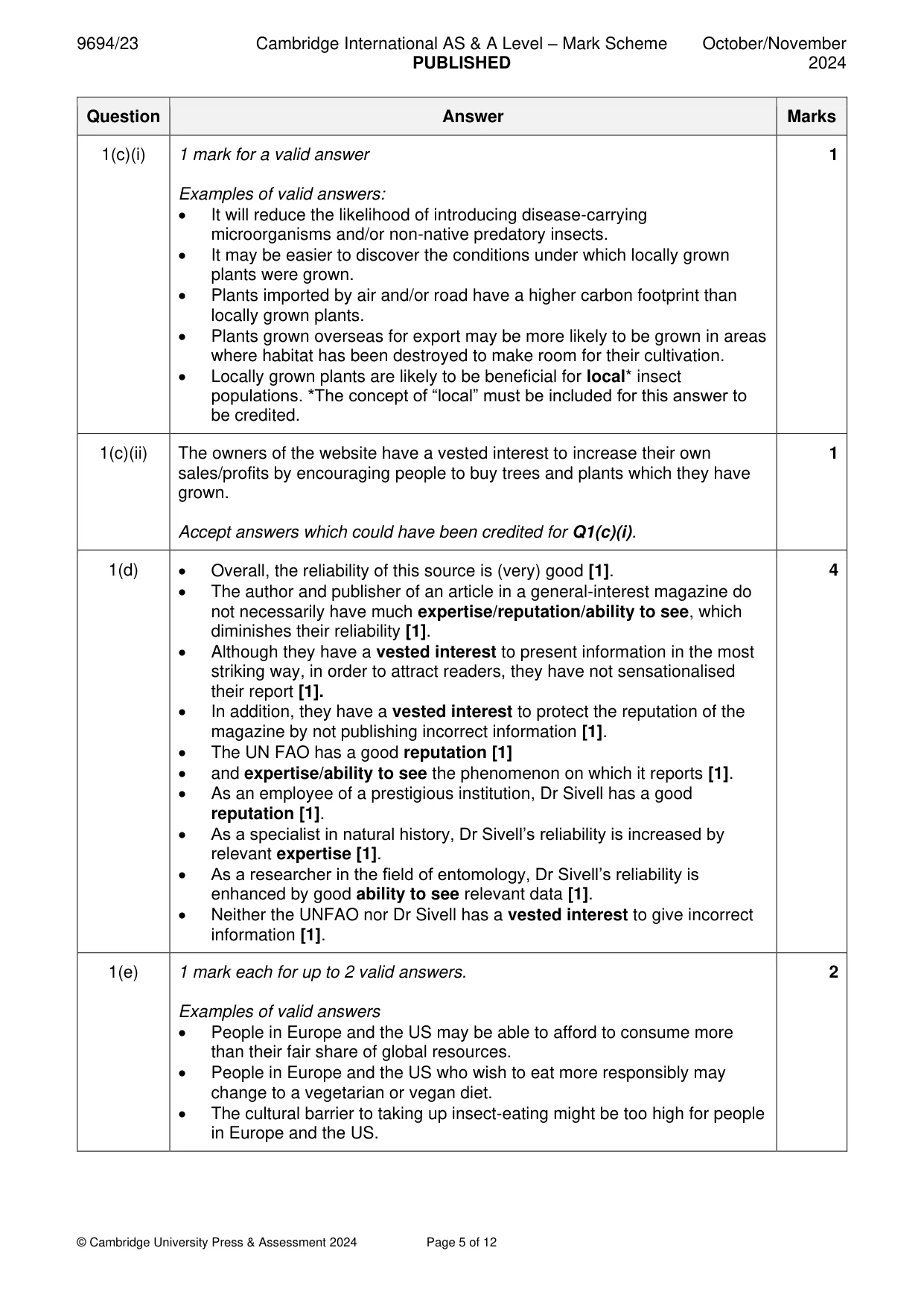 Mark scheme, page 5 of 12