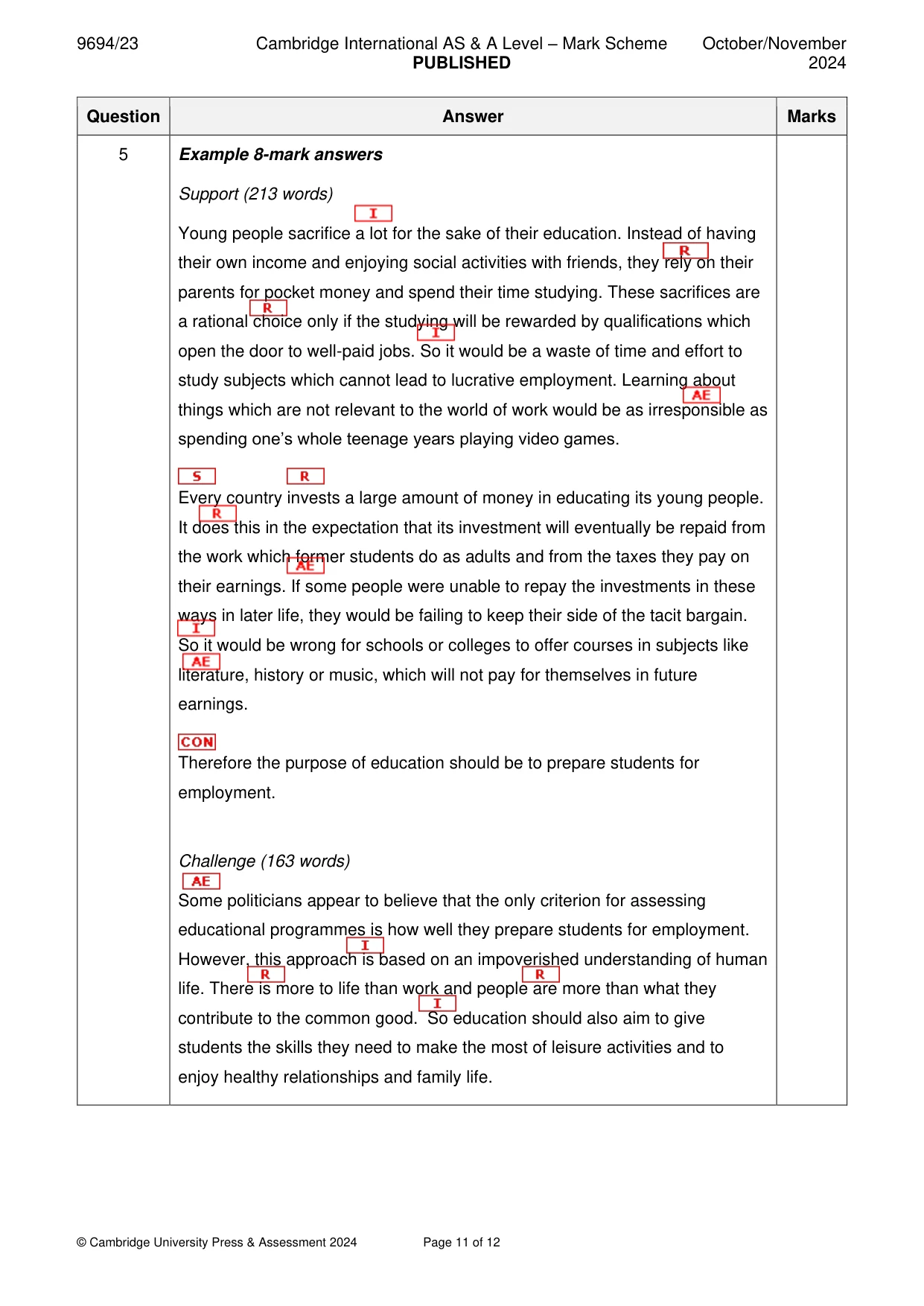 Mark scheme, page 11 of 12