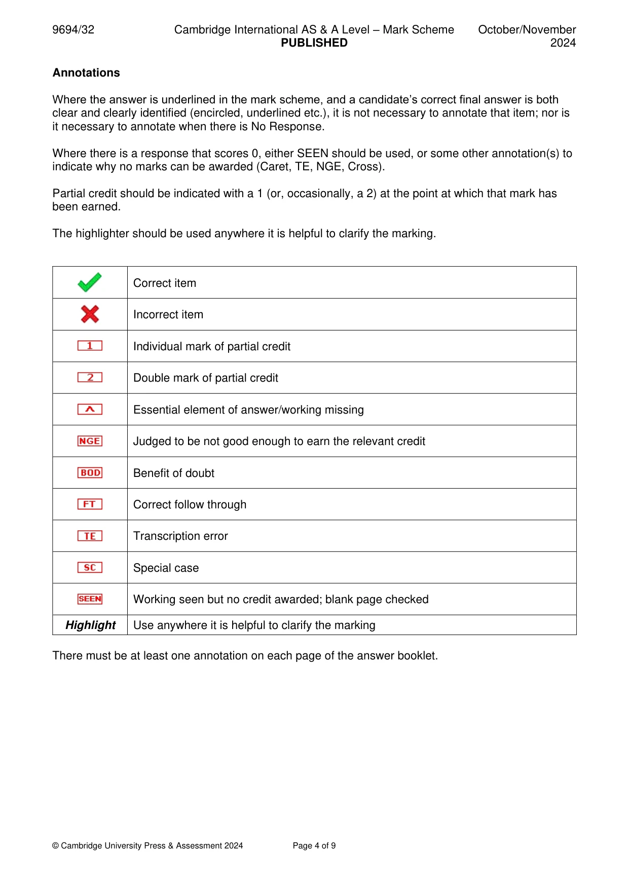 Mark scheme, page 4 of 9