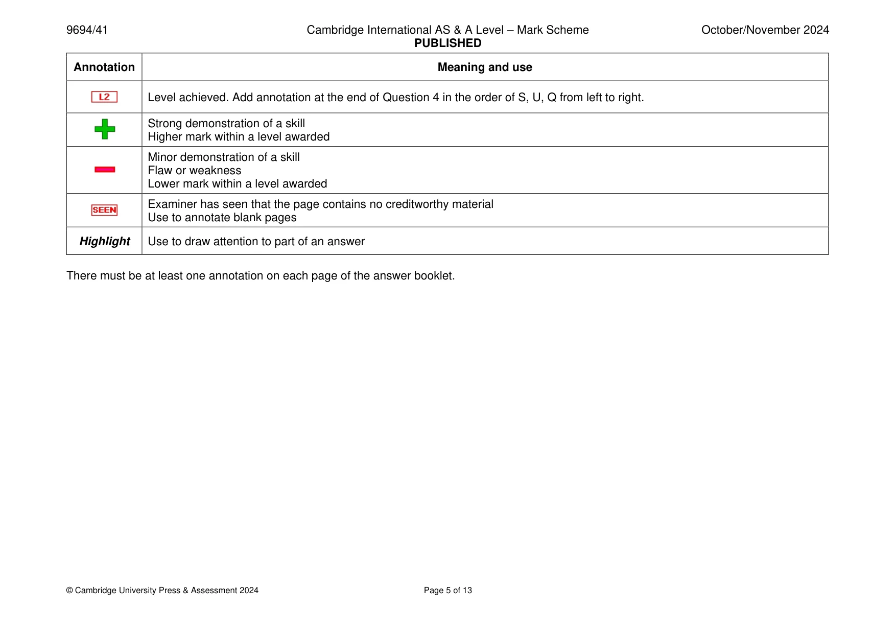 Mark scheme, page 5 of 13