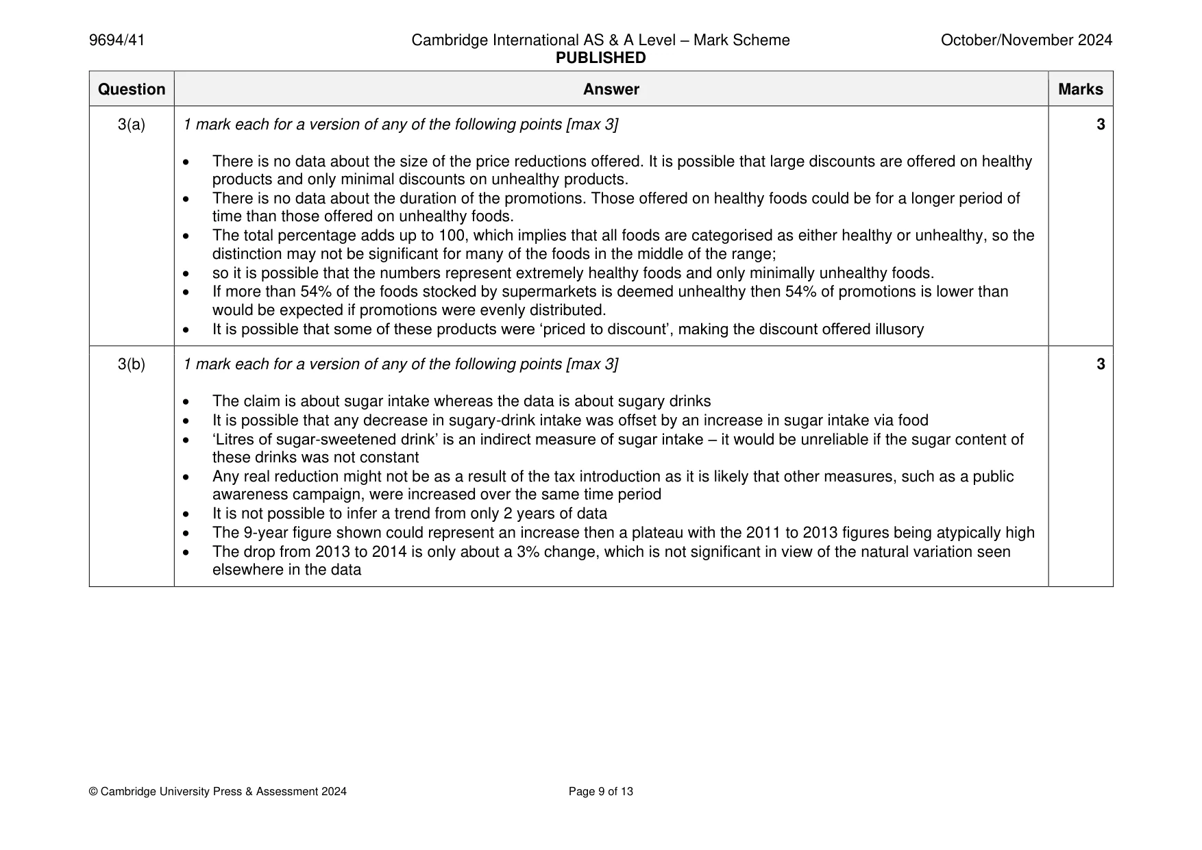 Mark scheme, page 9 of 13