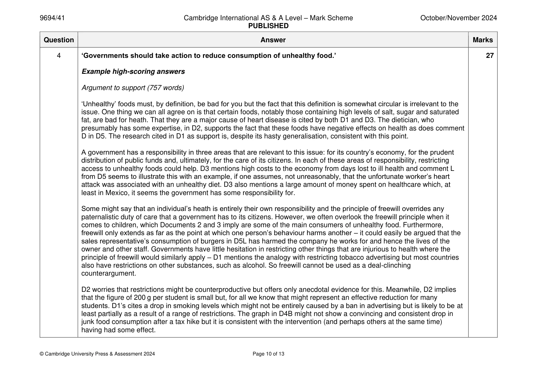 Mark scheme, page 10 of 13