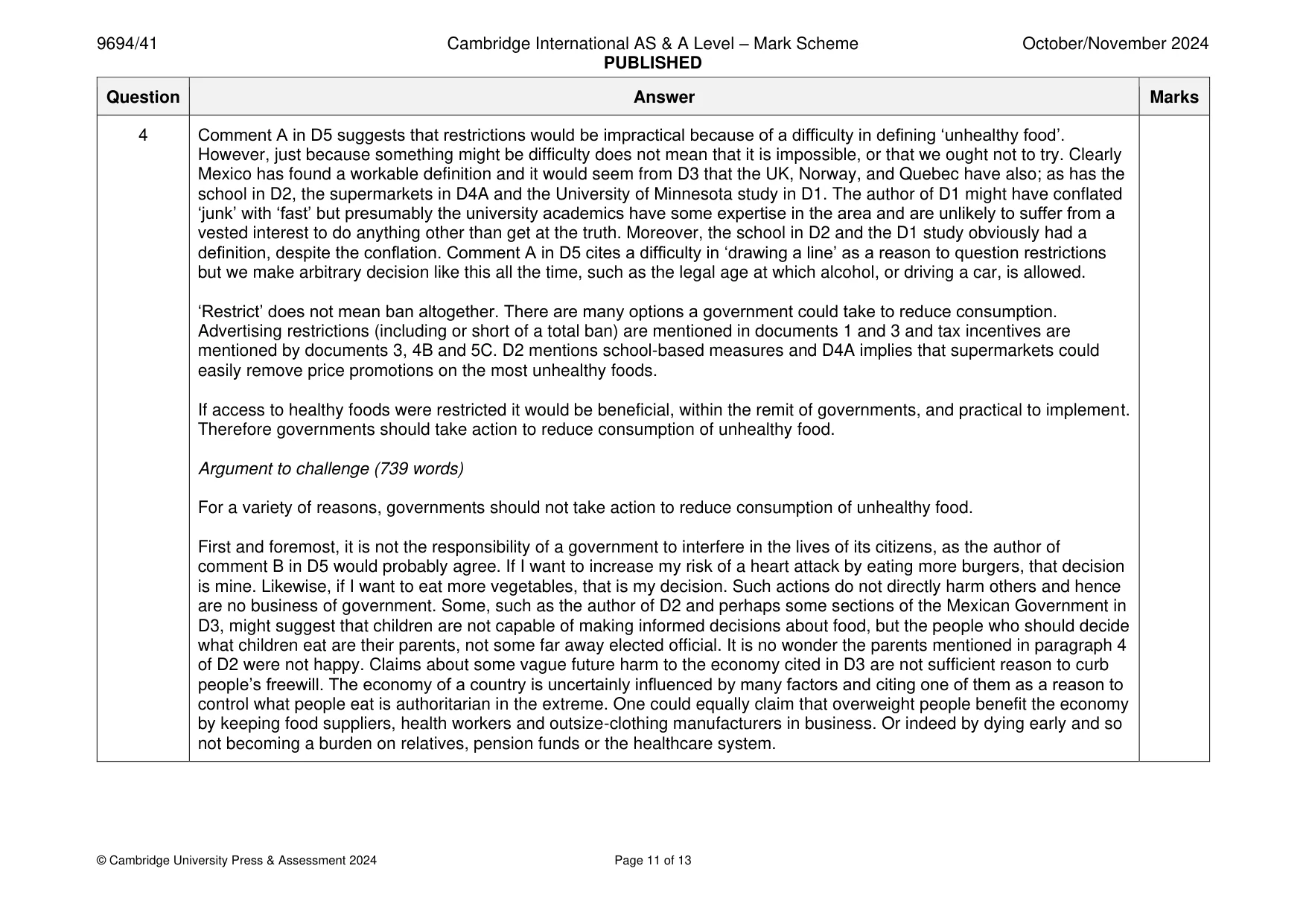 Mark scheme, page 11 of 13