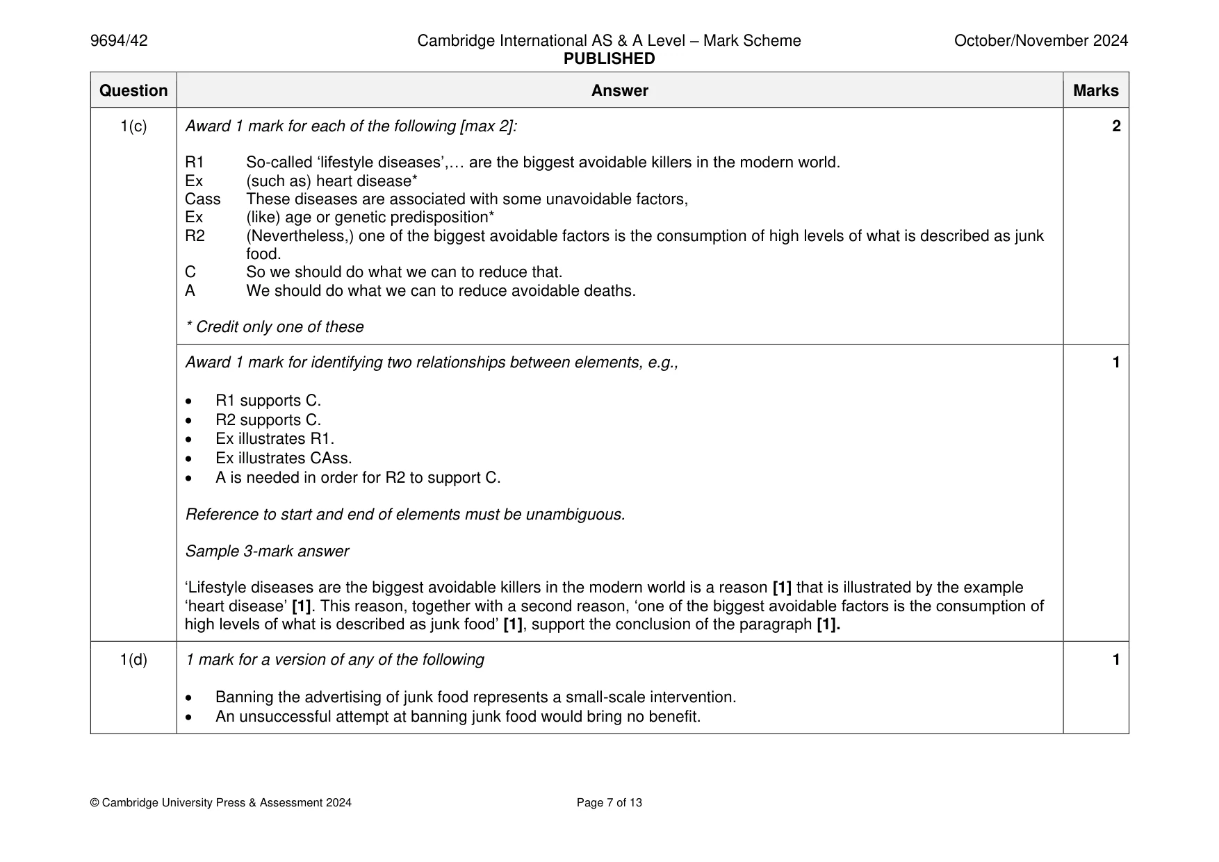 Mark scheme, page 7 of 13