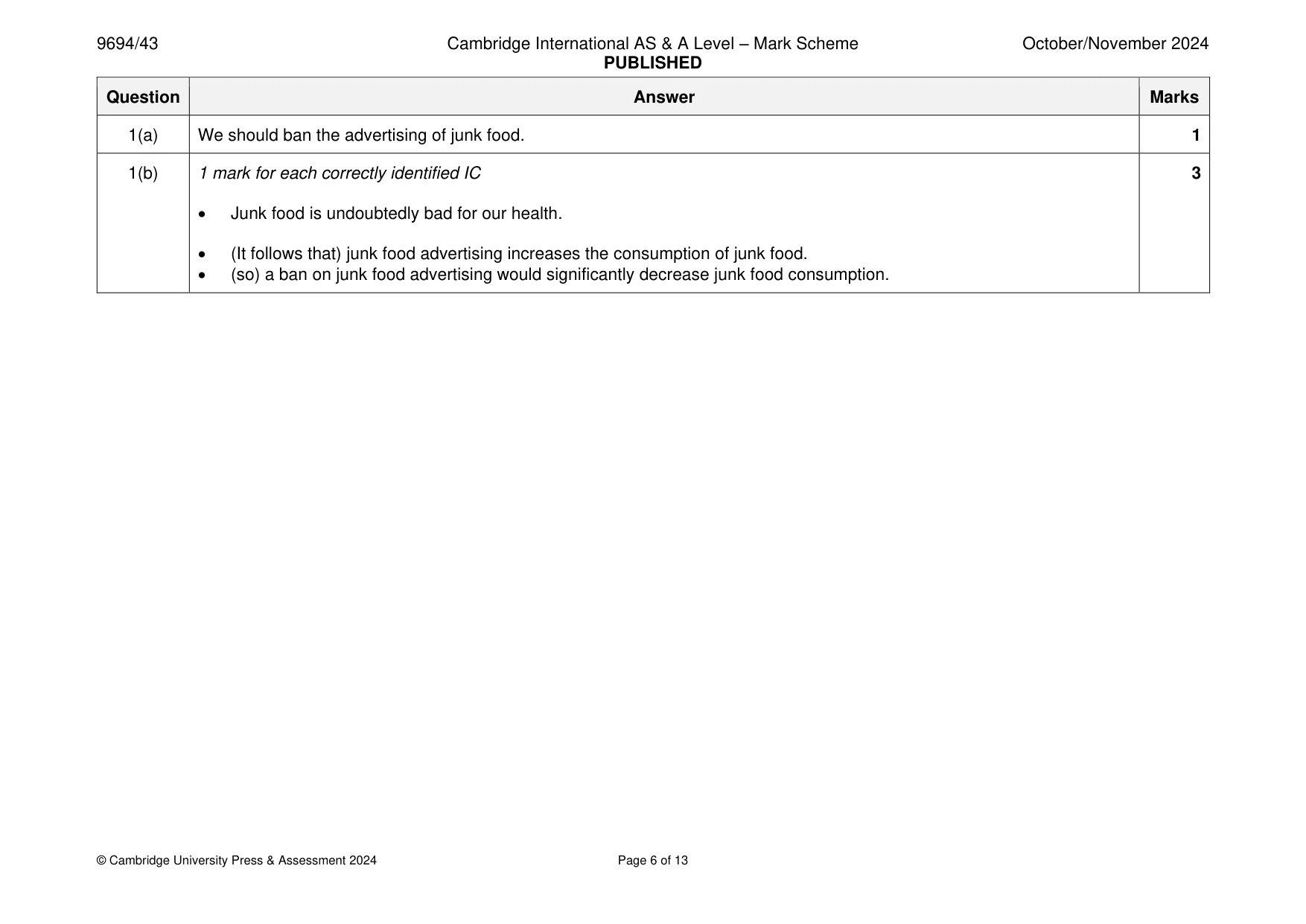 Mark scheme, page 6 of 13