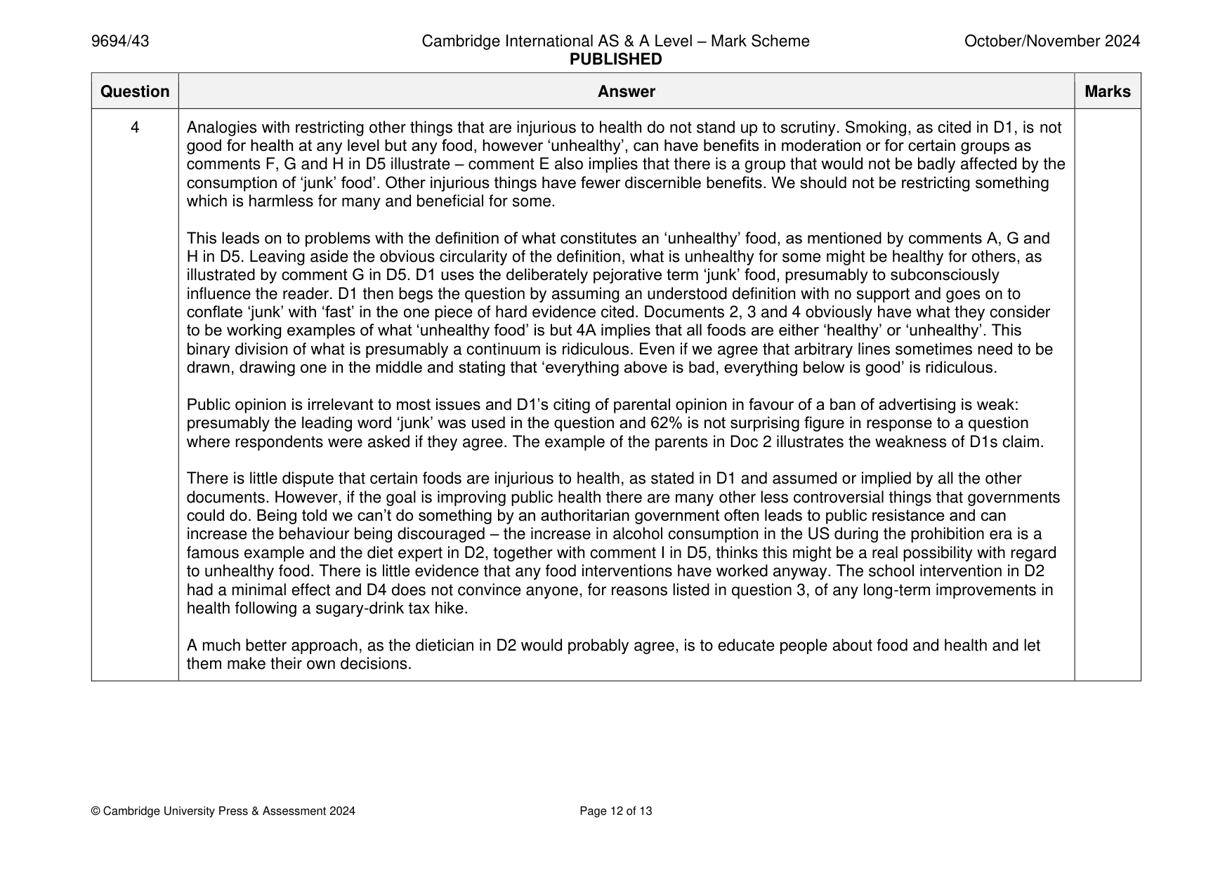 Mark scheme, page 12 of 13