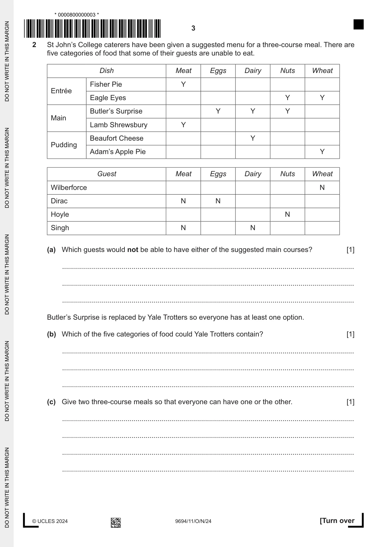 Cambridge A Level Thinking Skills 9694 2024 Oct/Nov Paper 1 · Variant 1 question paper, page 3 of 16