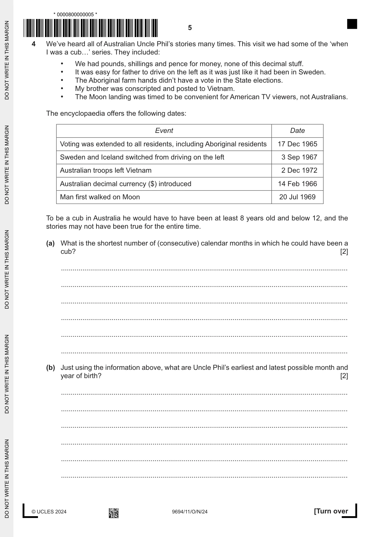 Cambridge A Level Thinking Skills 9694 2024 Oct/Nov Paper 1 · Variant 1 question paper, page 5 of 16