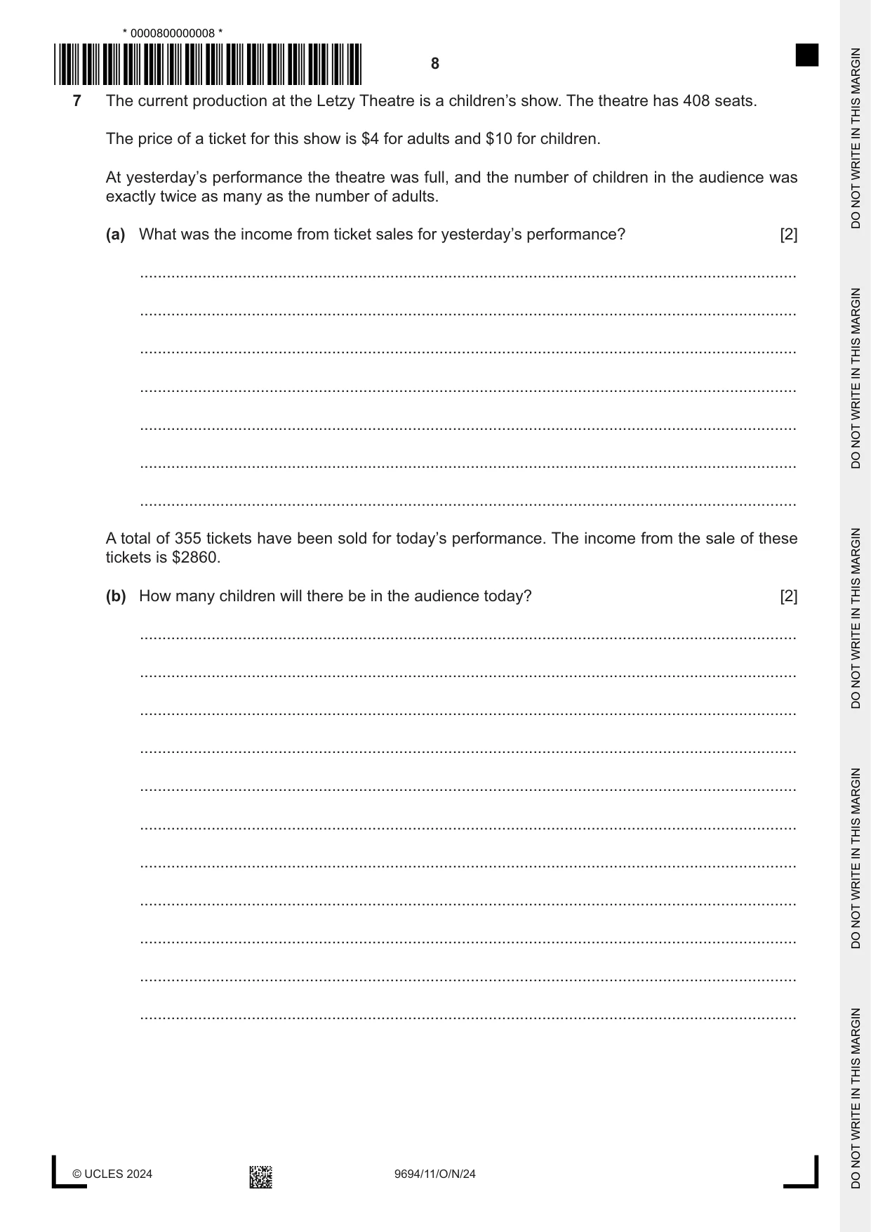 Cambridge A Level Thinking Skills 9694 2024 Oct/Nov Paper 1 · Variant 1 question paper, page 8 of 16
