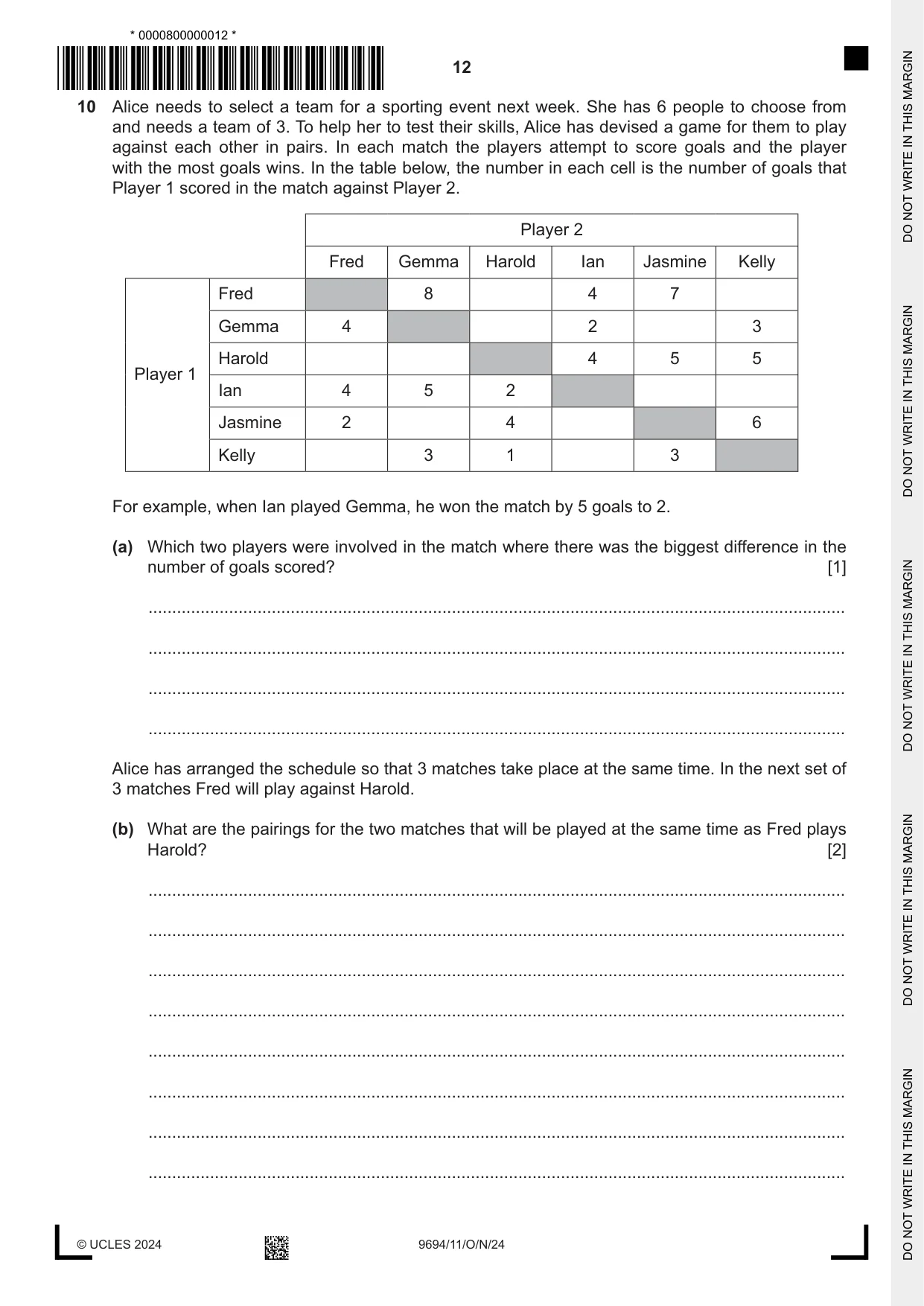 Cambridge A Level Thinking Skills 9694 2024 Oct/Nov Paper 1 · Variant 1 question paper, page 12 of 16