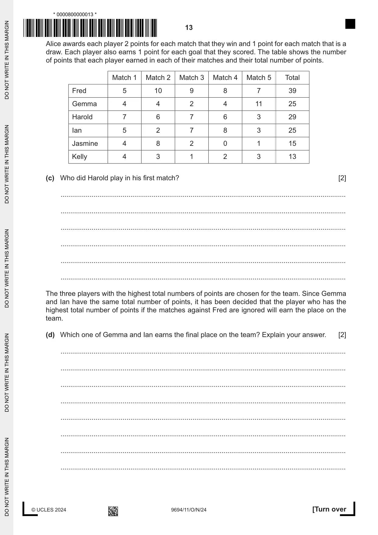Cambridge A Level Thinking Skills 9694 2024 Oct/Nov Paper 1 · Variant 1 question paper, page 13 of 16