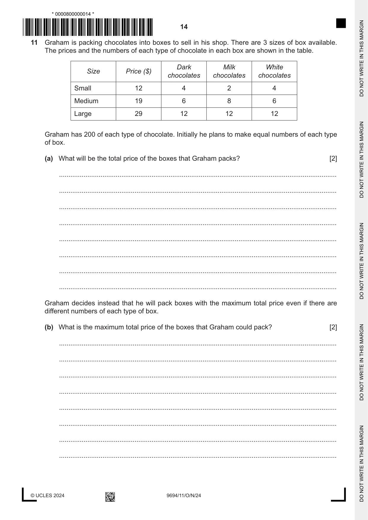 Cambridge A Level Thinking Skills 9694 2024 Oct/Nov Paper 1 · Variant 1 question paper, page 14 of 16