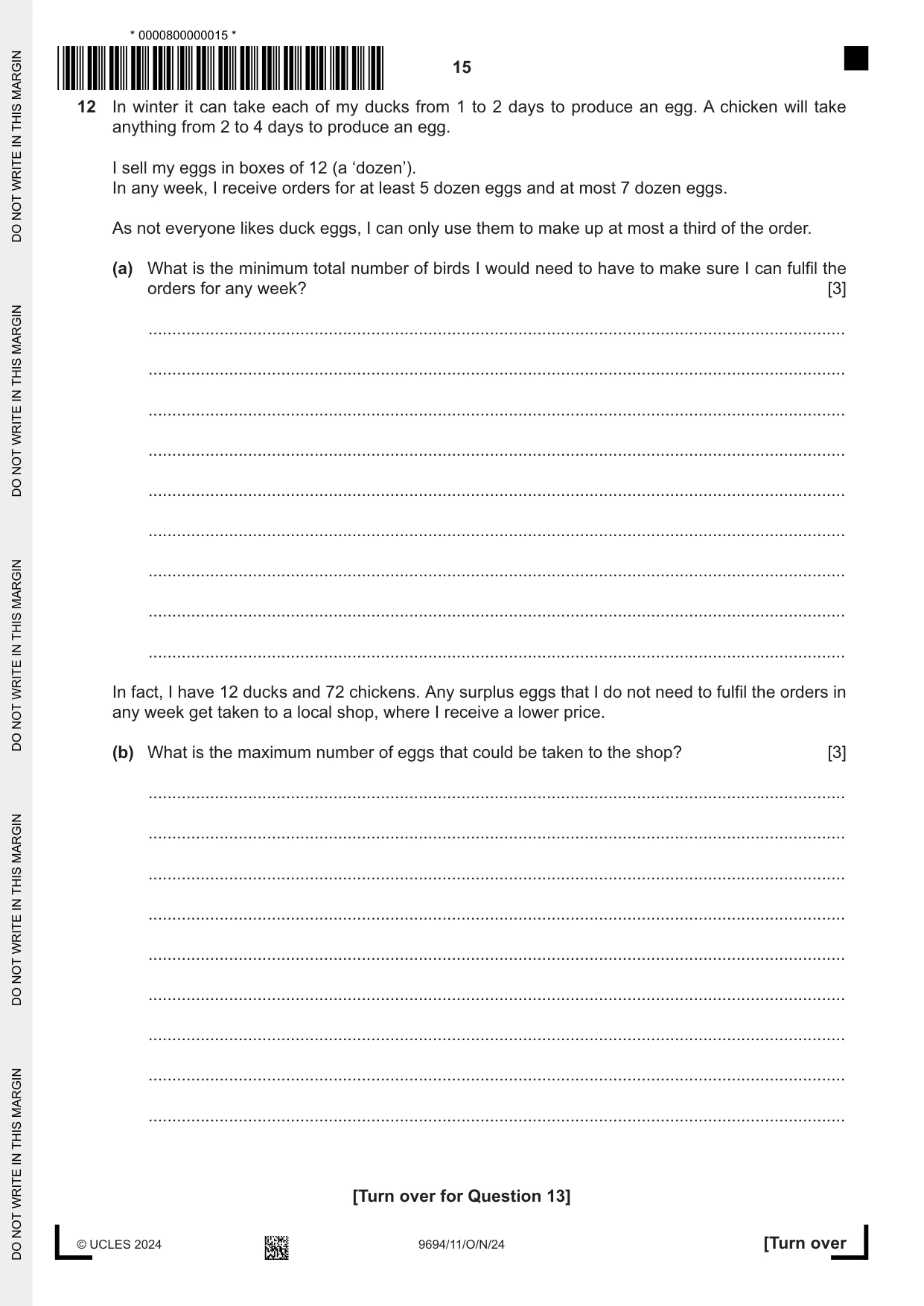 Cambridge A Level Thinking Skills 9694 2024 Oct/Nov Paper 1 · Variant 1 question paper, page 15 of 16