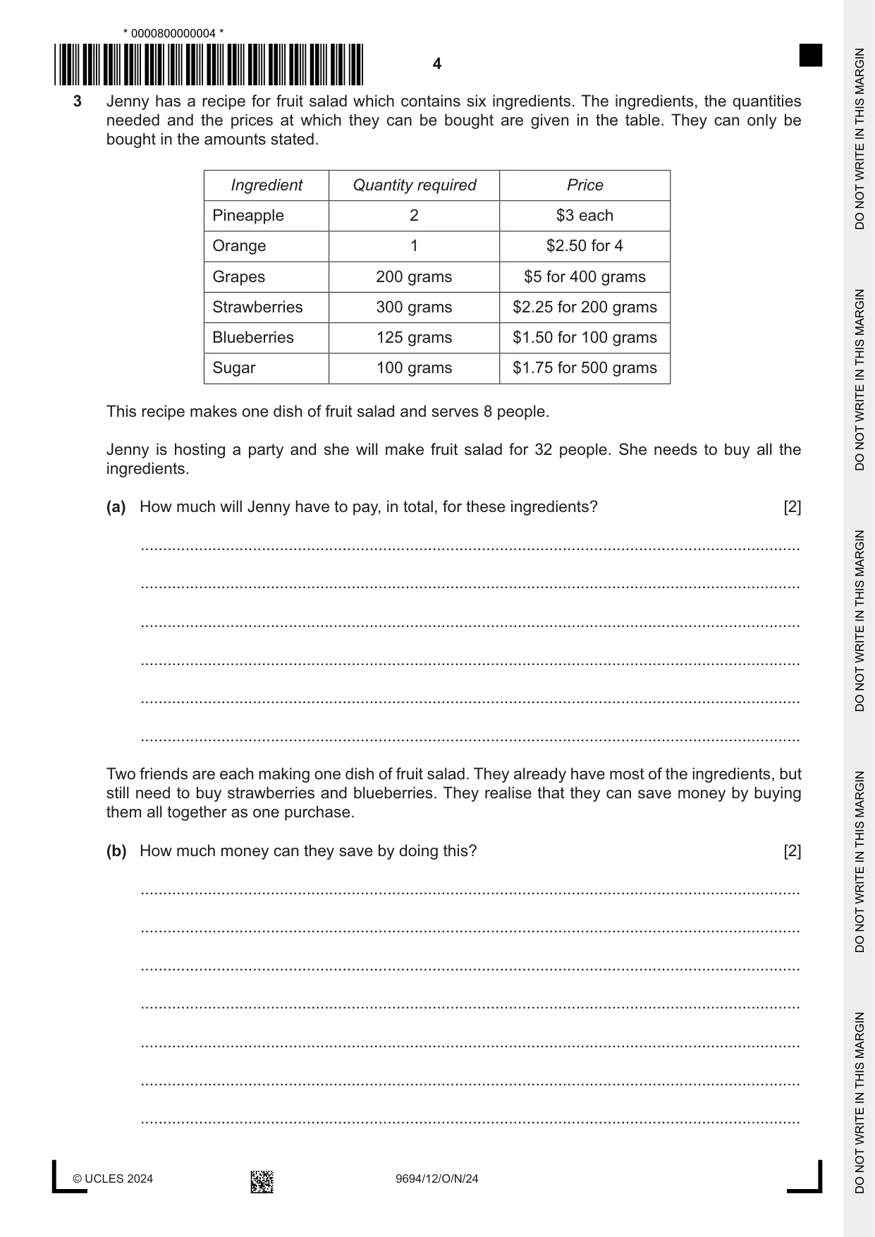 Cambridge A Level Thinking Skills 9694 2024 Oct/Nov Paper 1 · Variant 2 question paper, page 4 of 20