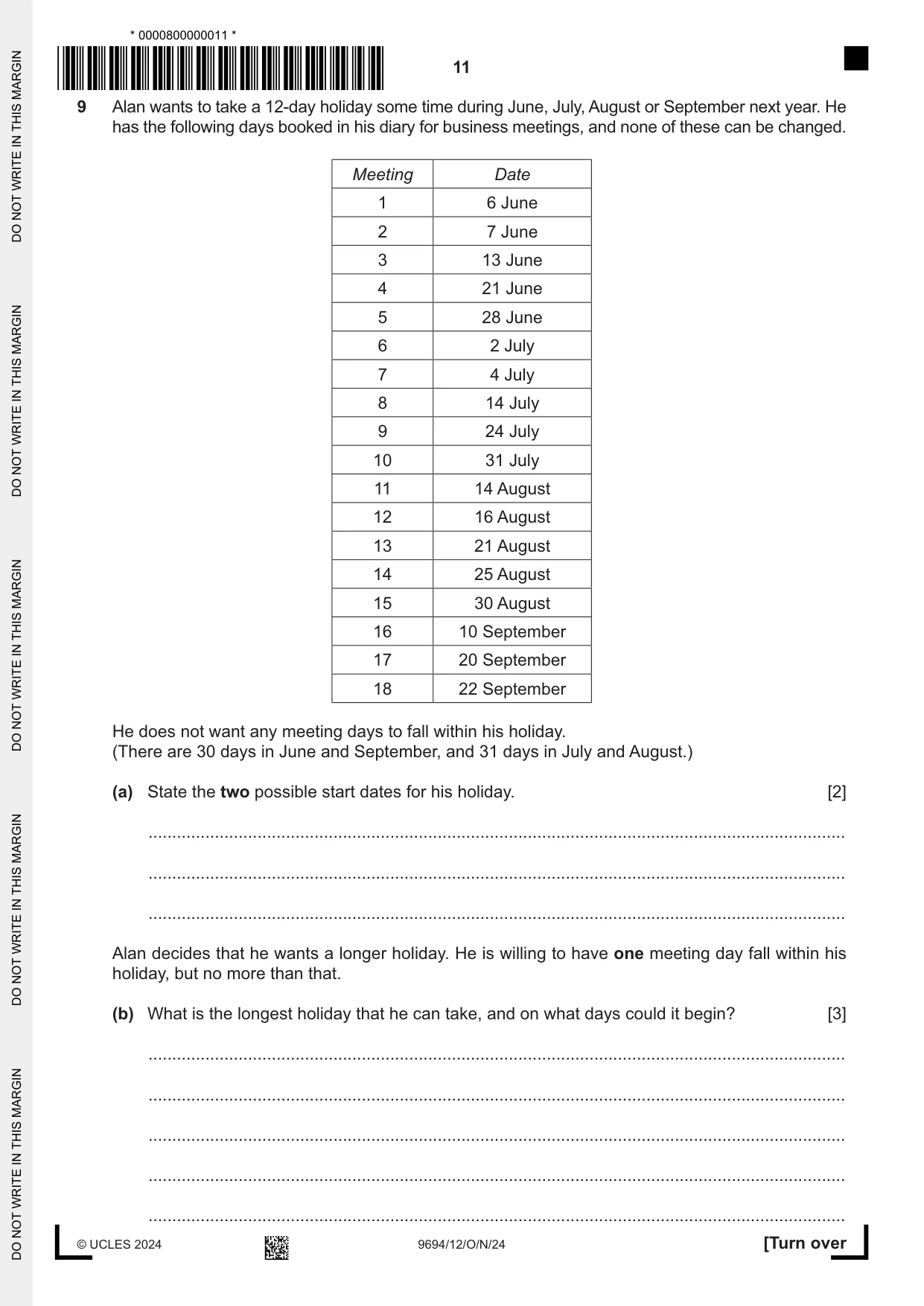 Cambridge A Level Thinking Skills 9694 2024 Oct/Nov Paper 1 · Variant 2 question paper, page 11 of 20