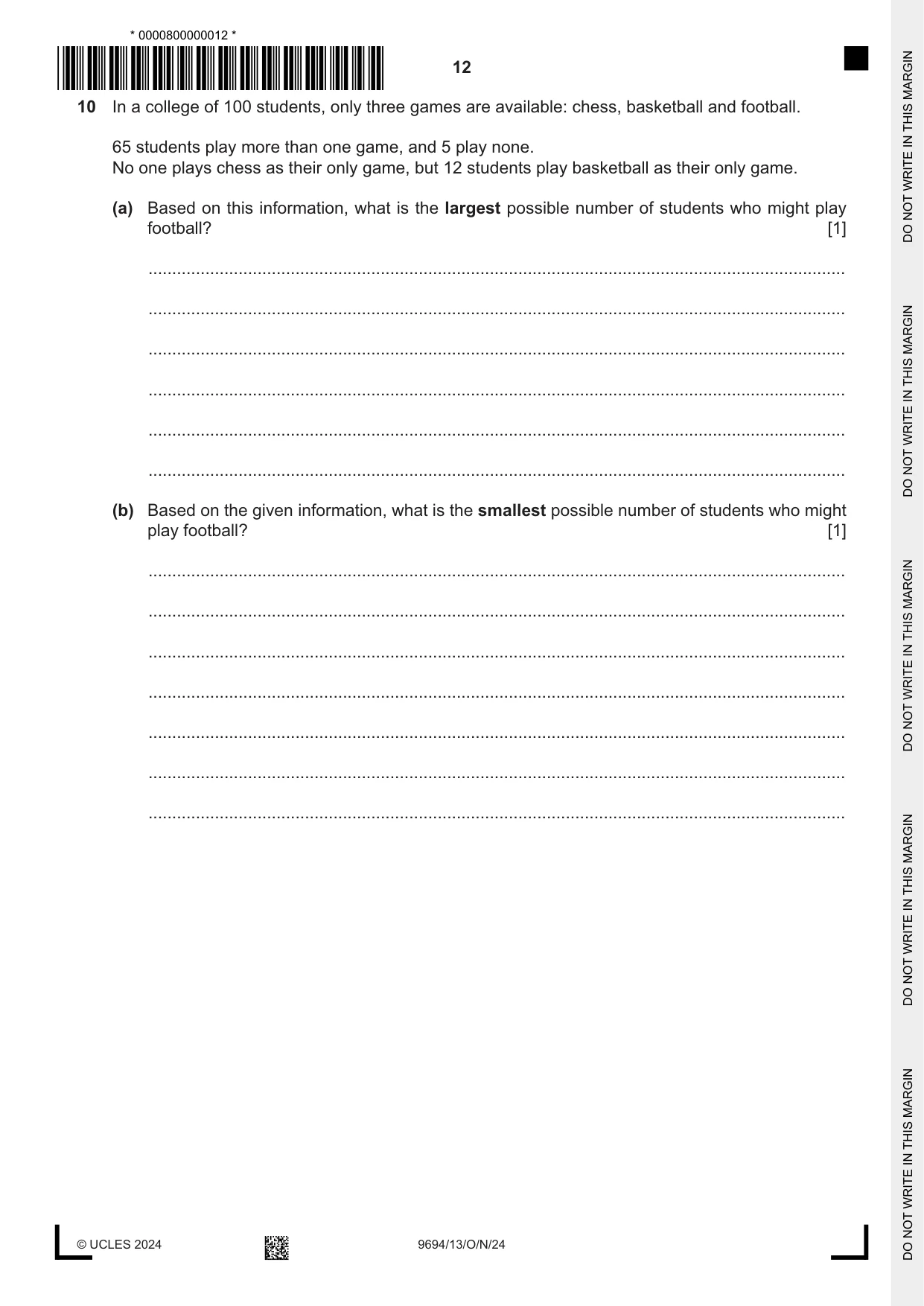 Cambridge A Level Thinking Skills 9694 2024 Oct/Nov Paper 1 · Variant 3 question paper, page 12 of 20
