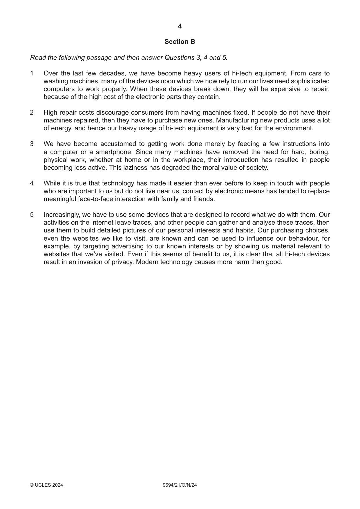 Cambridge A Level Thinking Skills 9694 2024 Oct/Nov Paper 2 · Variant 1 question paper, page 4 of 8