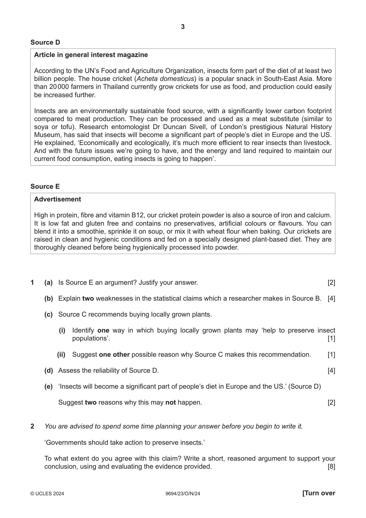 Cambridge A Level Thinking Skills 9694 2024 Oct/Nov Paper 2 · Variant 3 question paper, page 3 of 8