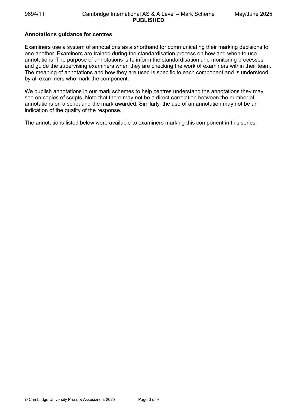 Mark scheme, page 3 of 9