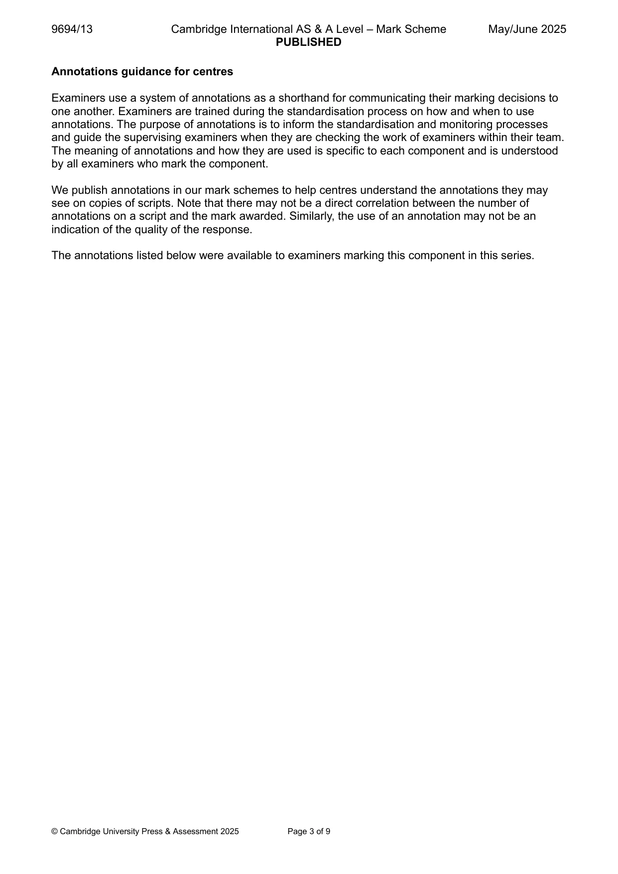 Mark scheme, page 3 of 9