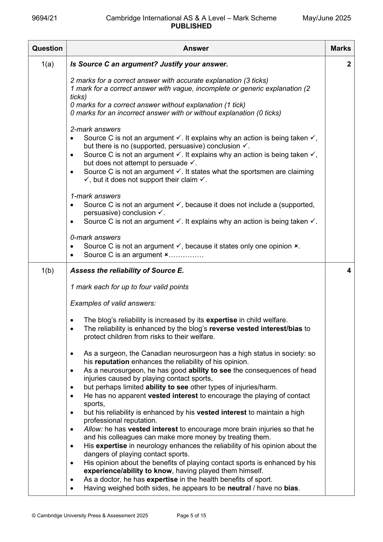 Mark scheme, page 5 of 15
