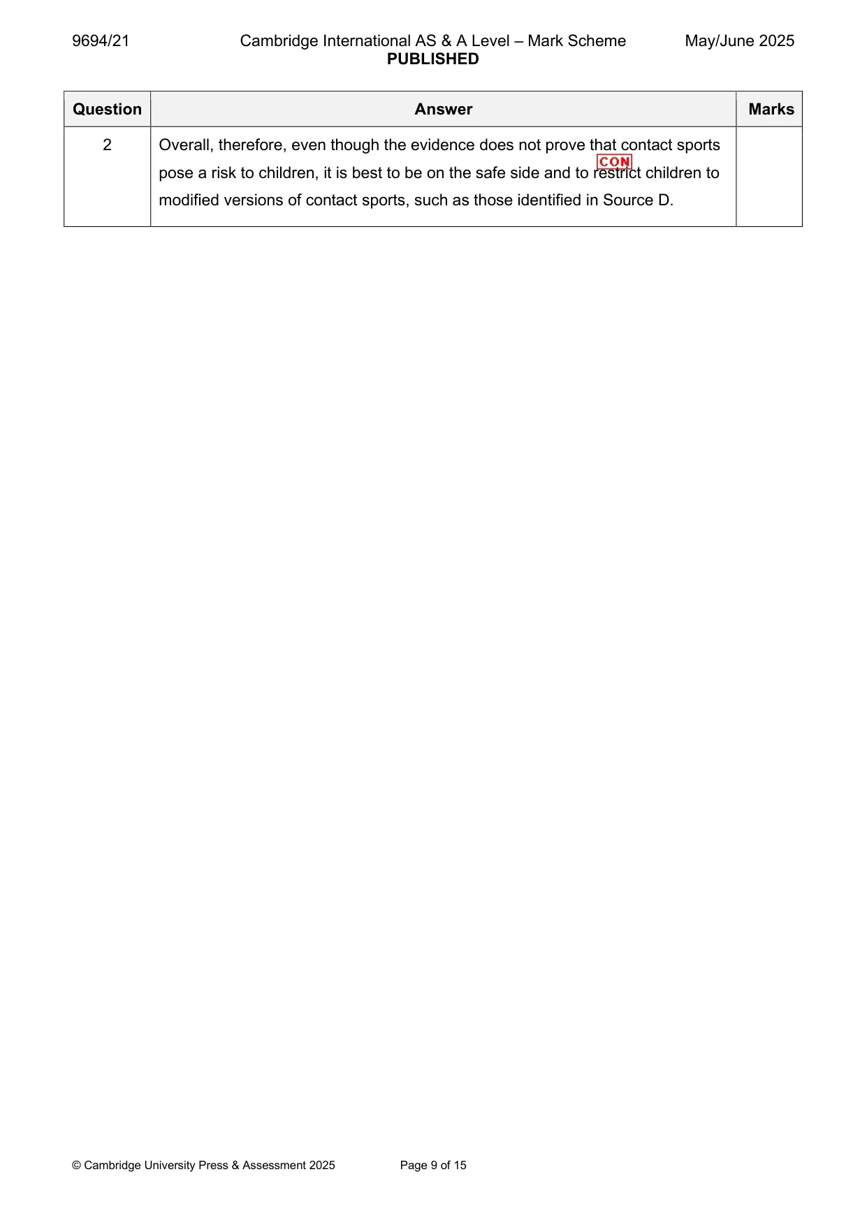 Mark scheme, page 9 of 15
