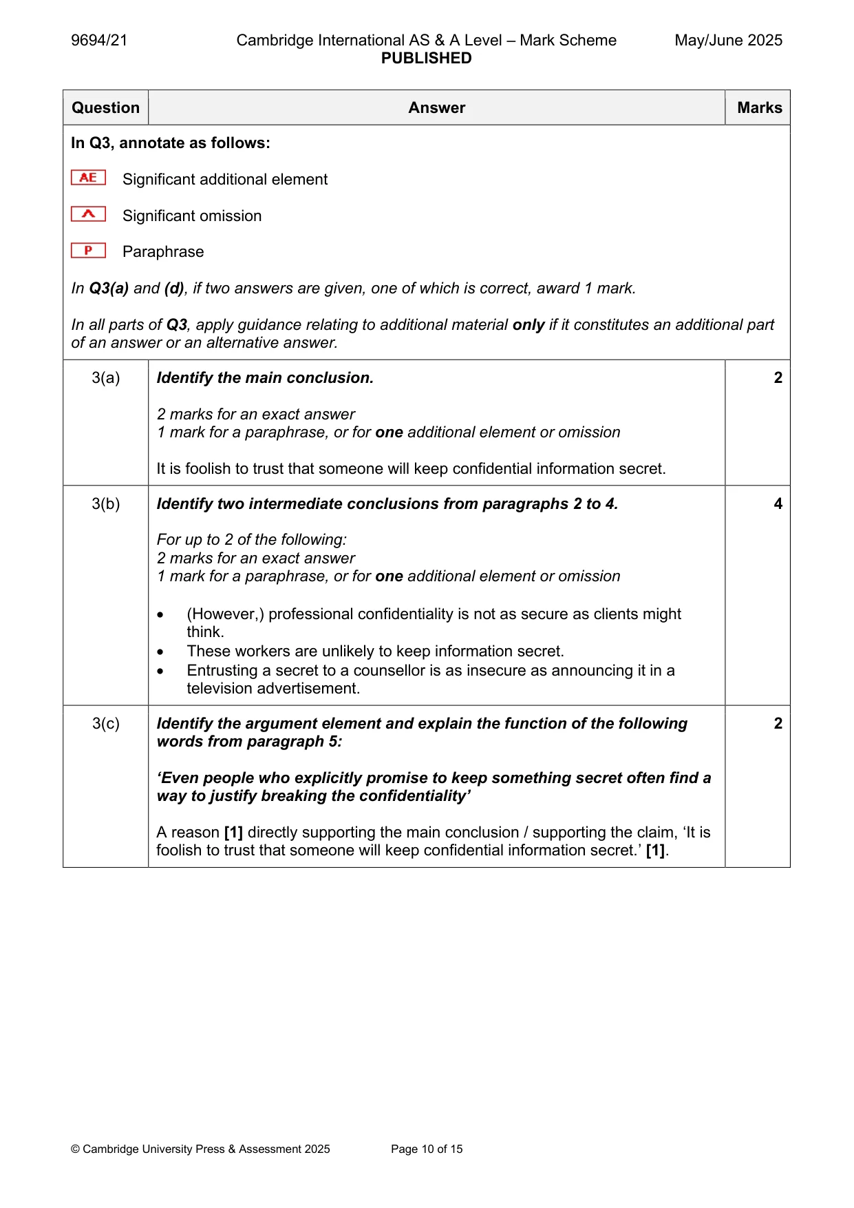 Mark scheme, page 10 of 15