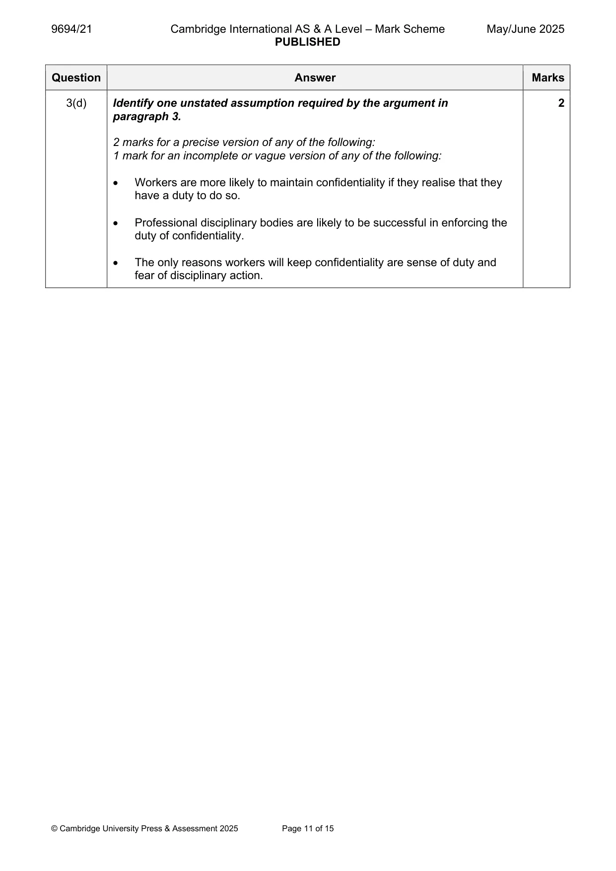 Mark scheme, page 11 of 15