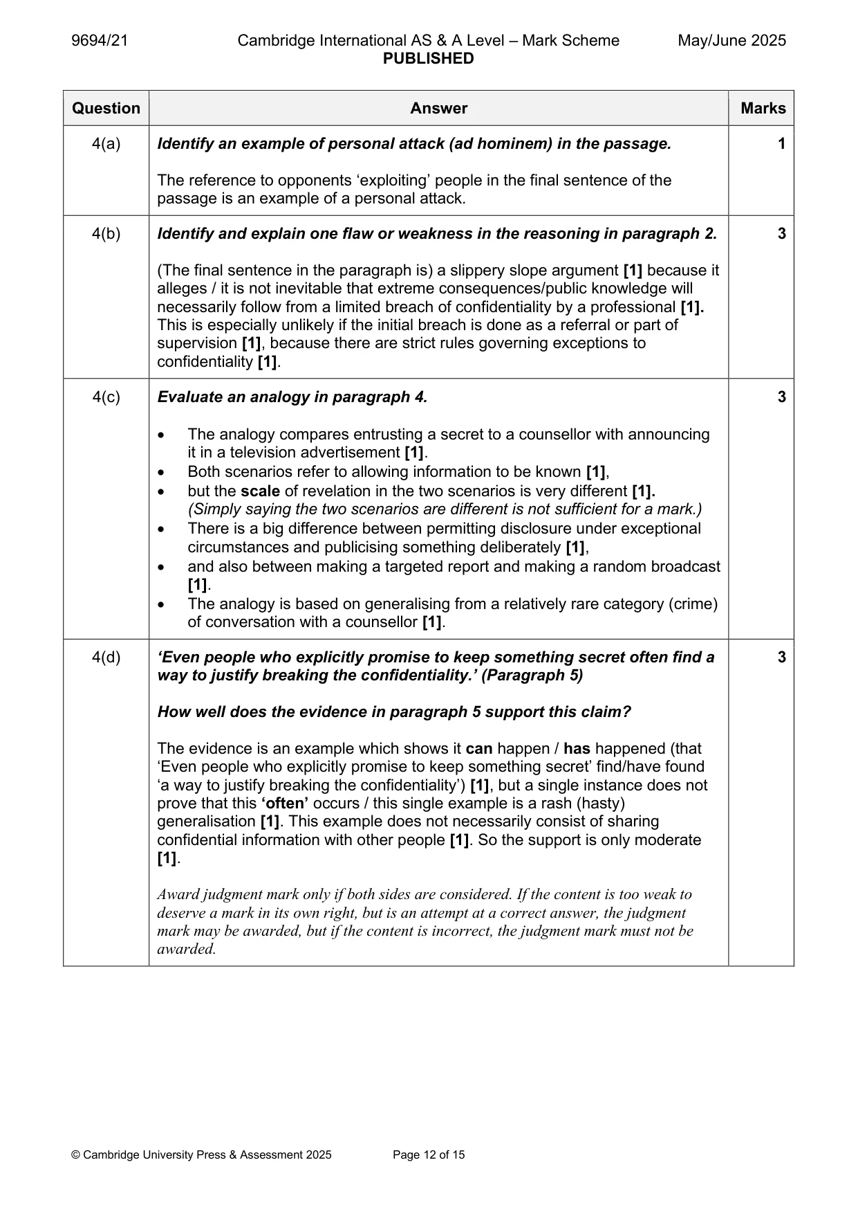 Mark scheme, page 12 of 15