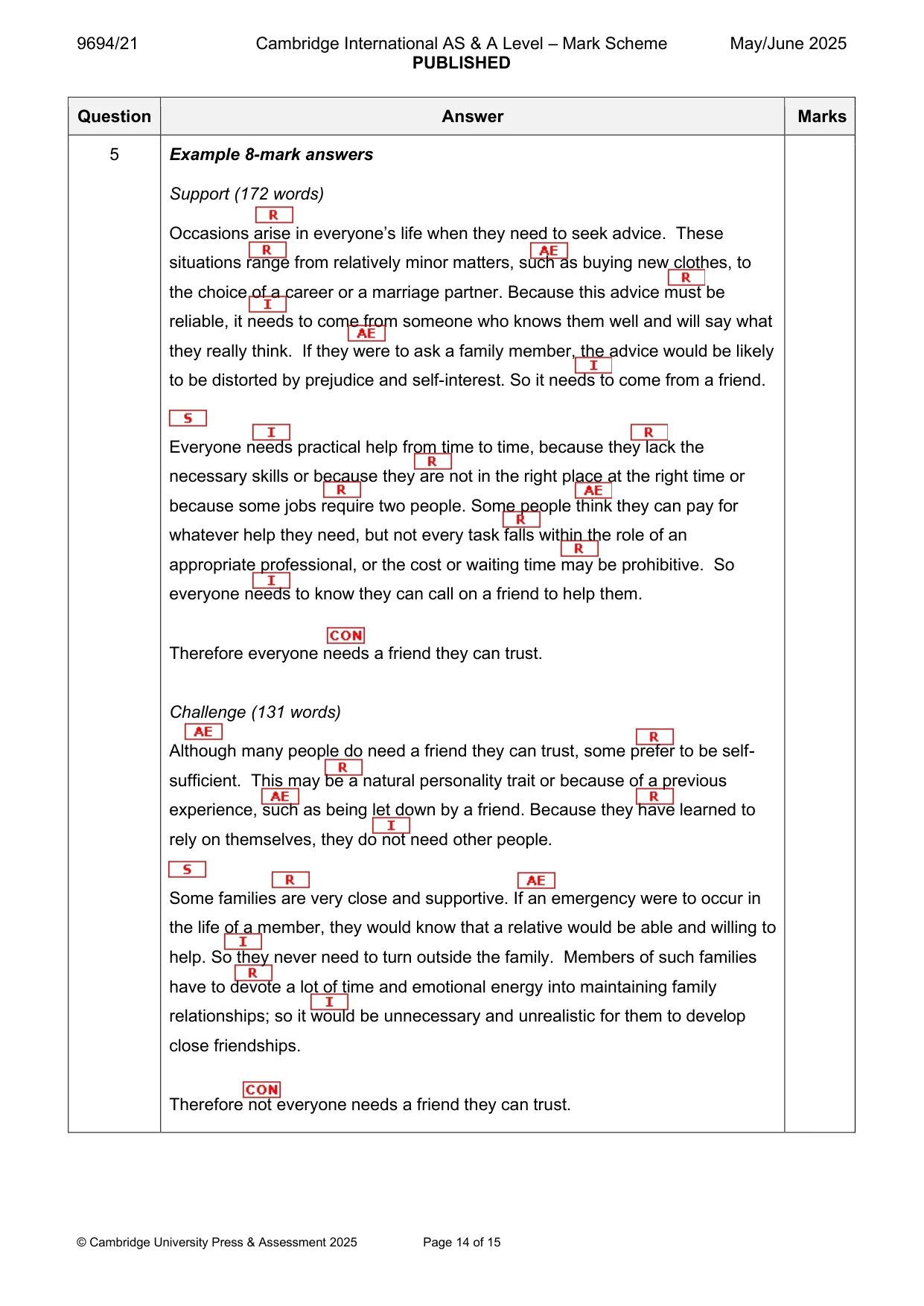 Mark scheme, page 14 of 15