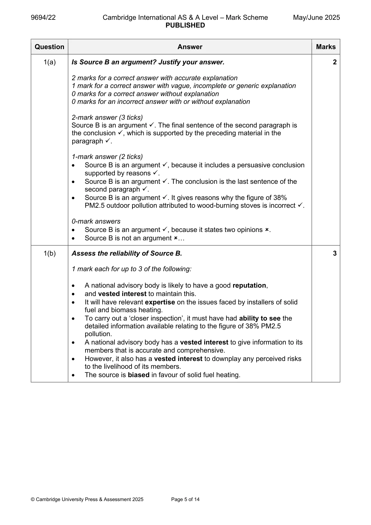 Mark scheme, page 5 of 14