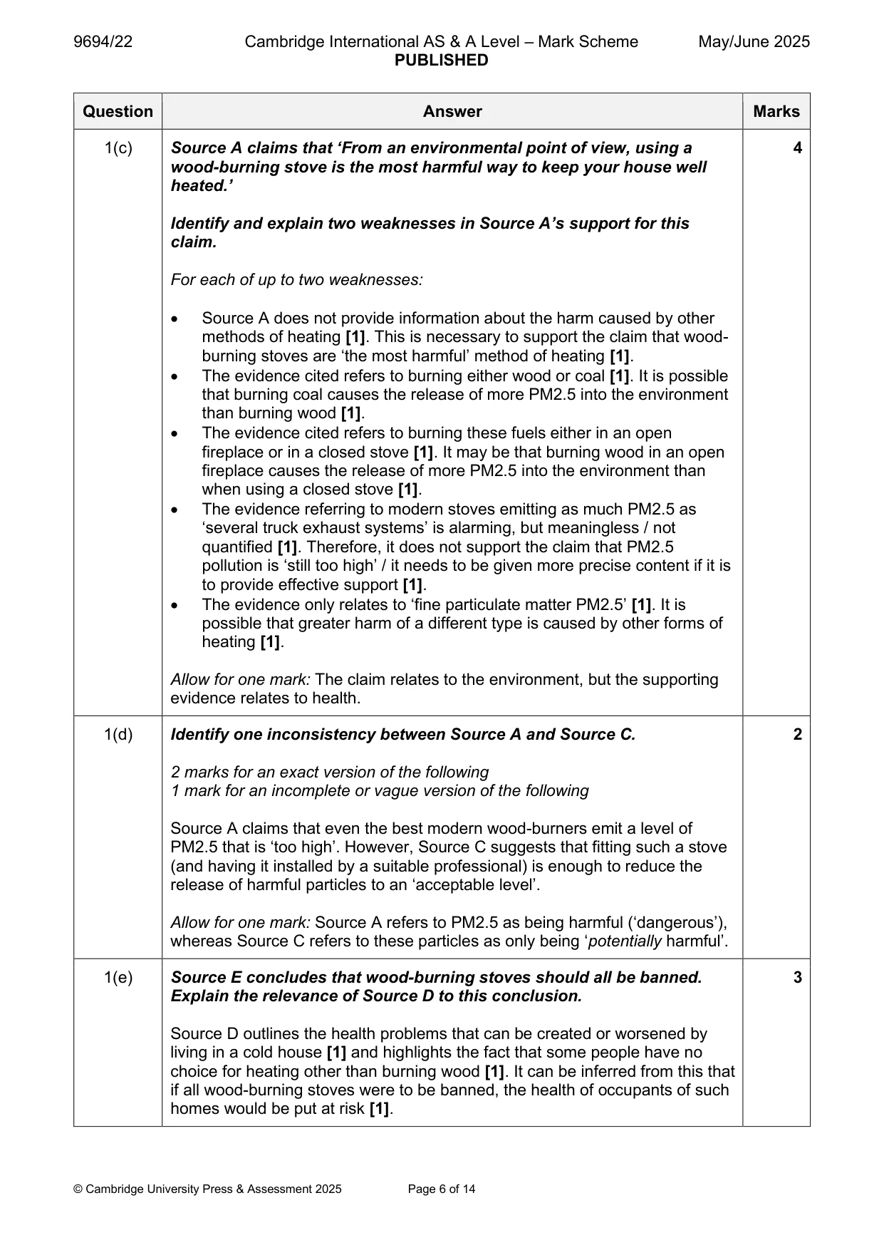 Mark scheme, page 6 of 14