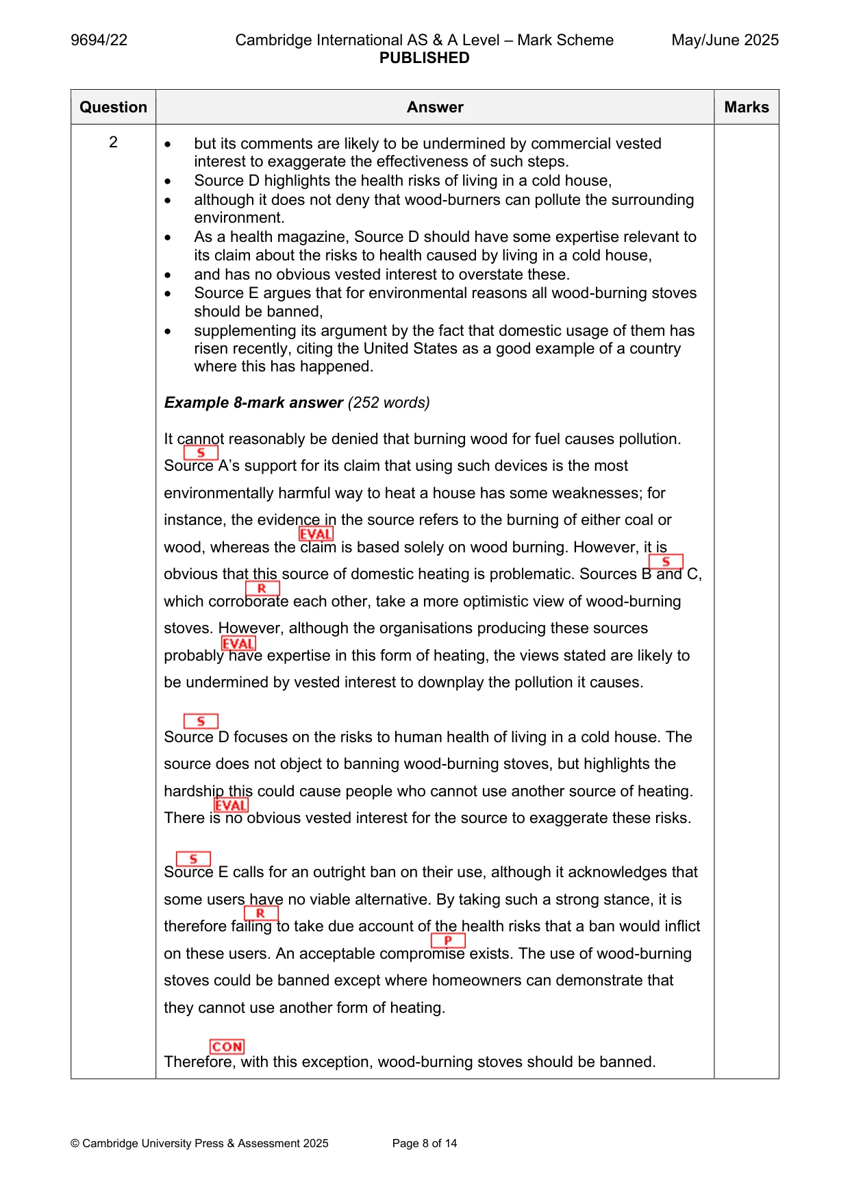 Mark scheme, page 8 of 14