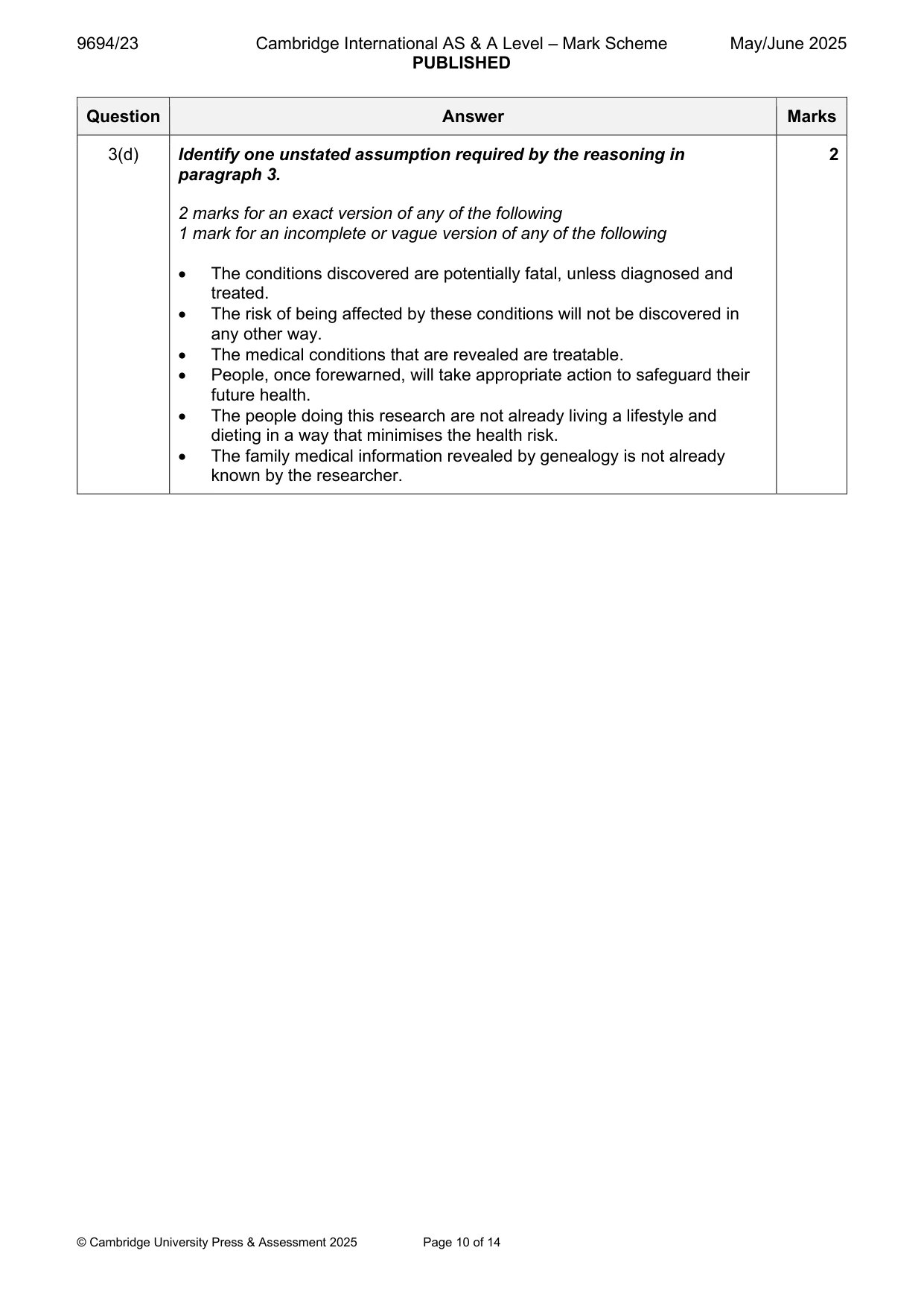 Mark scheme, page 10 of 14